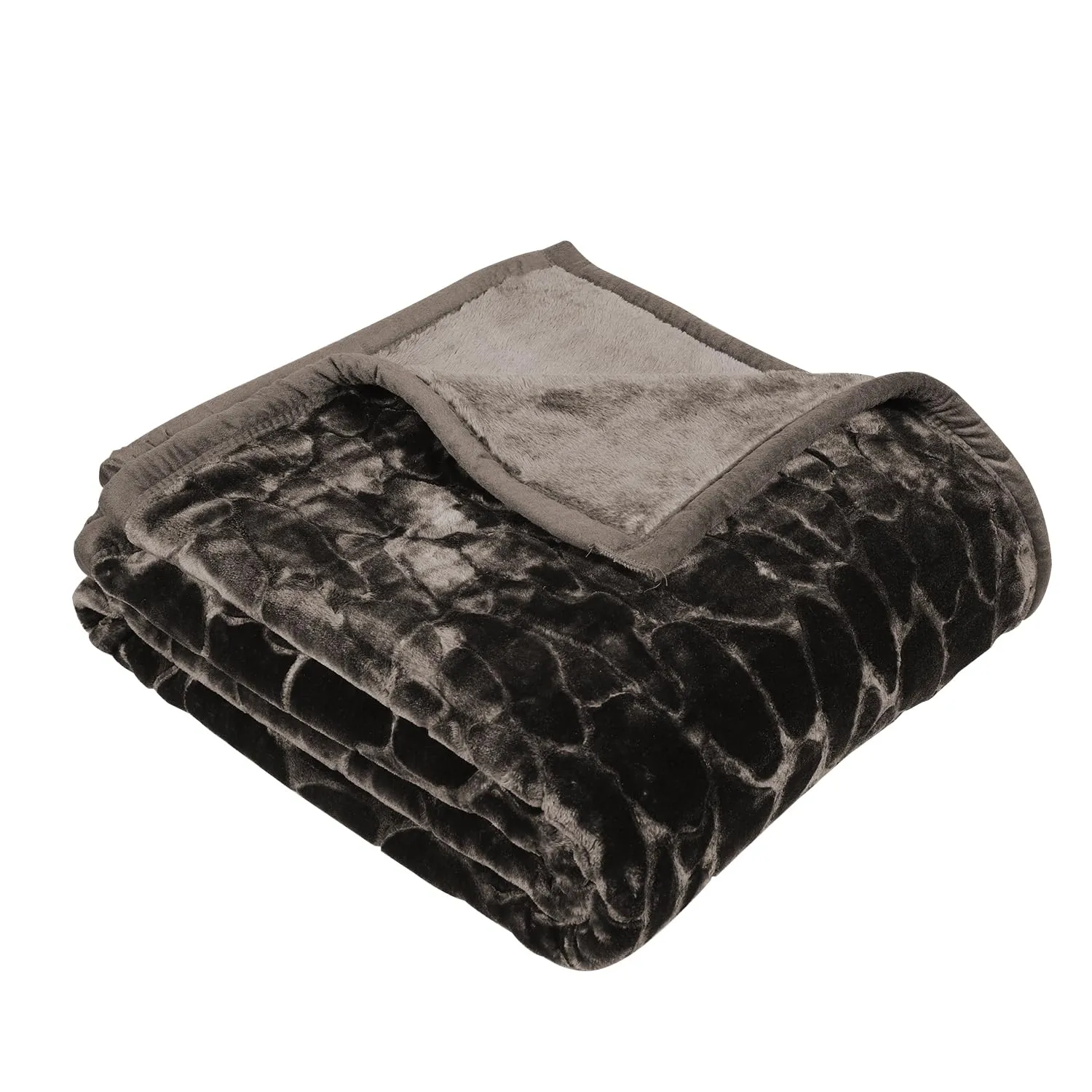 Cloth Fusion Floral Embossed Woolen Soft Heavy Double Bed Blanket for Winter (Slate Grey)