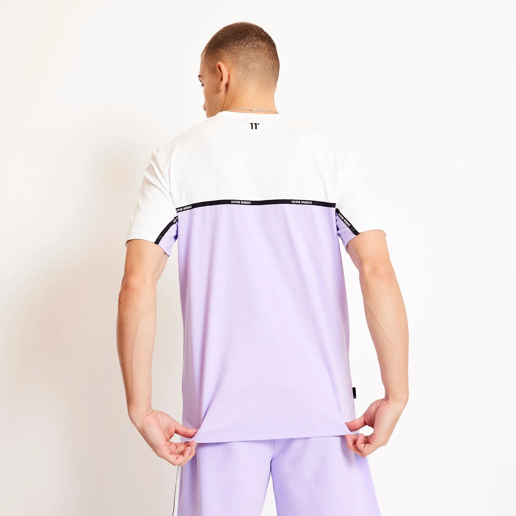 Colour Block Taped T-Shirt - Light Lavender / White