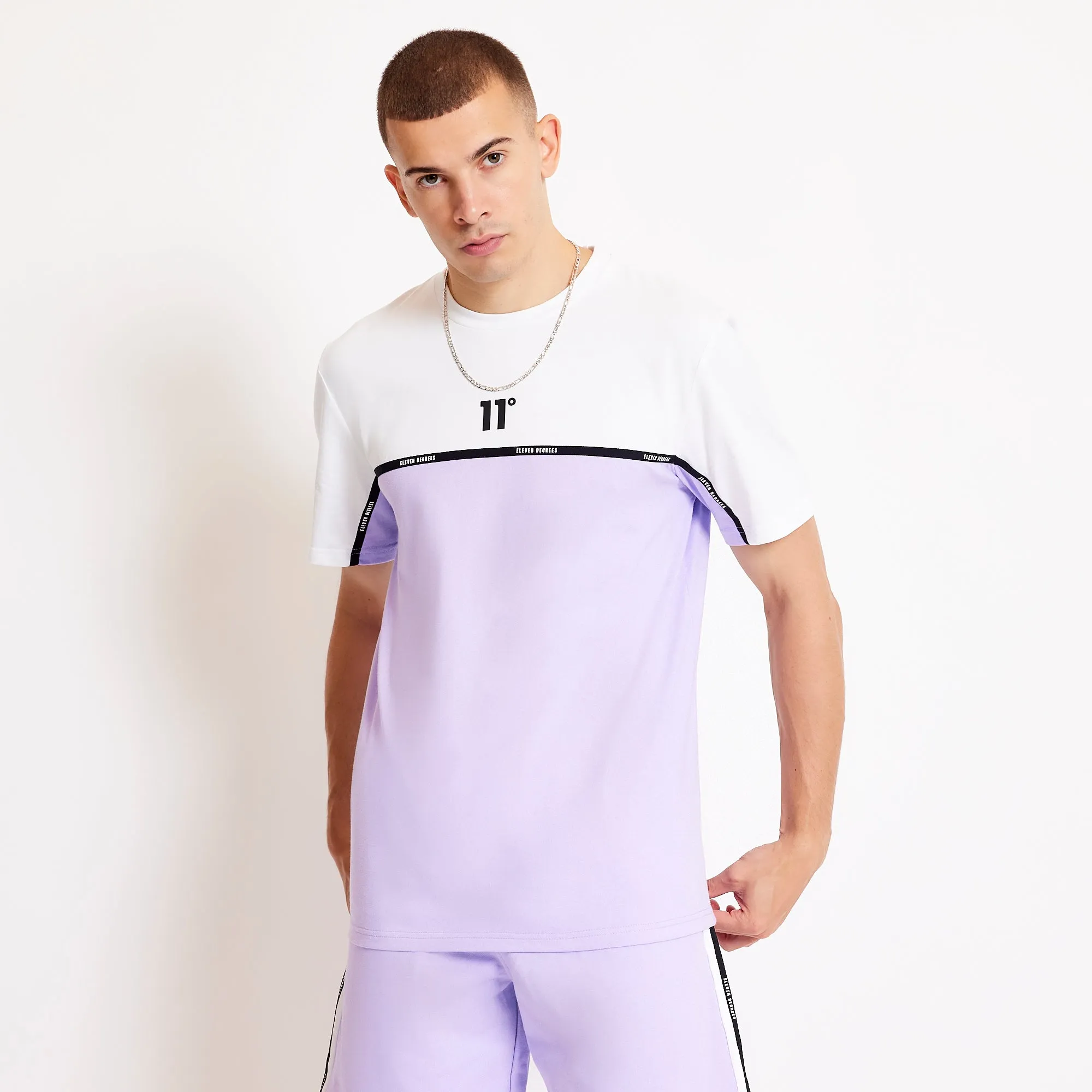 Colour Block Taped T-Shirt - Light Lavender / White