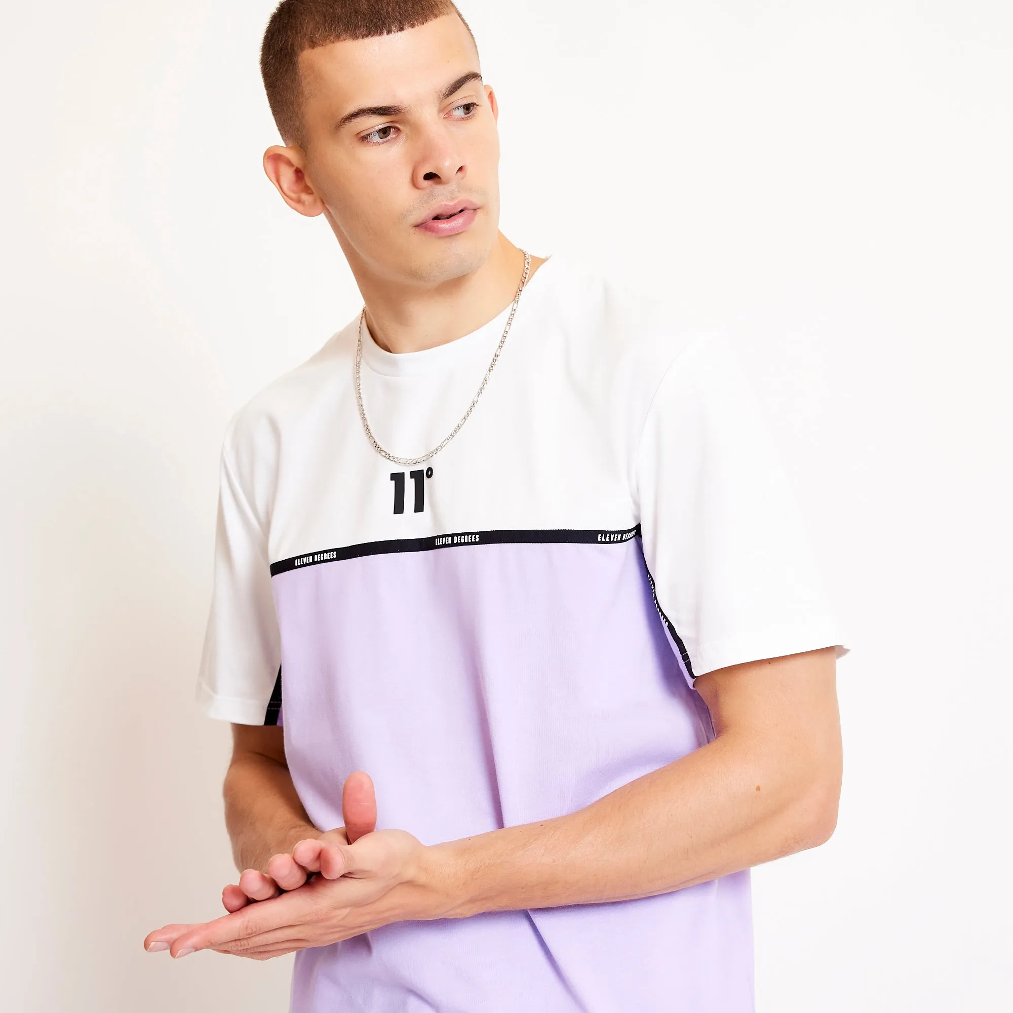 Colour Block Taped T-Shirt - Light Lavender / White