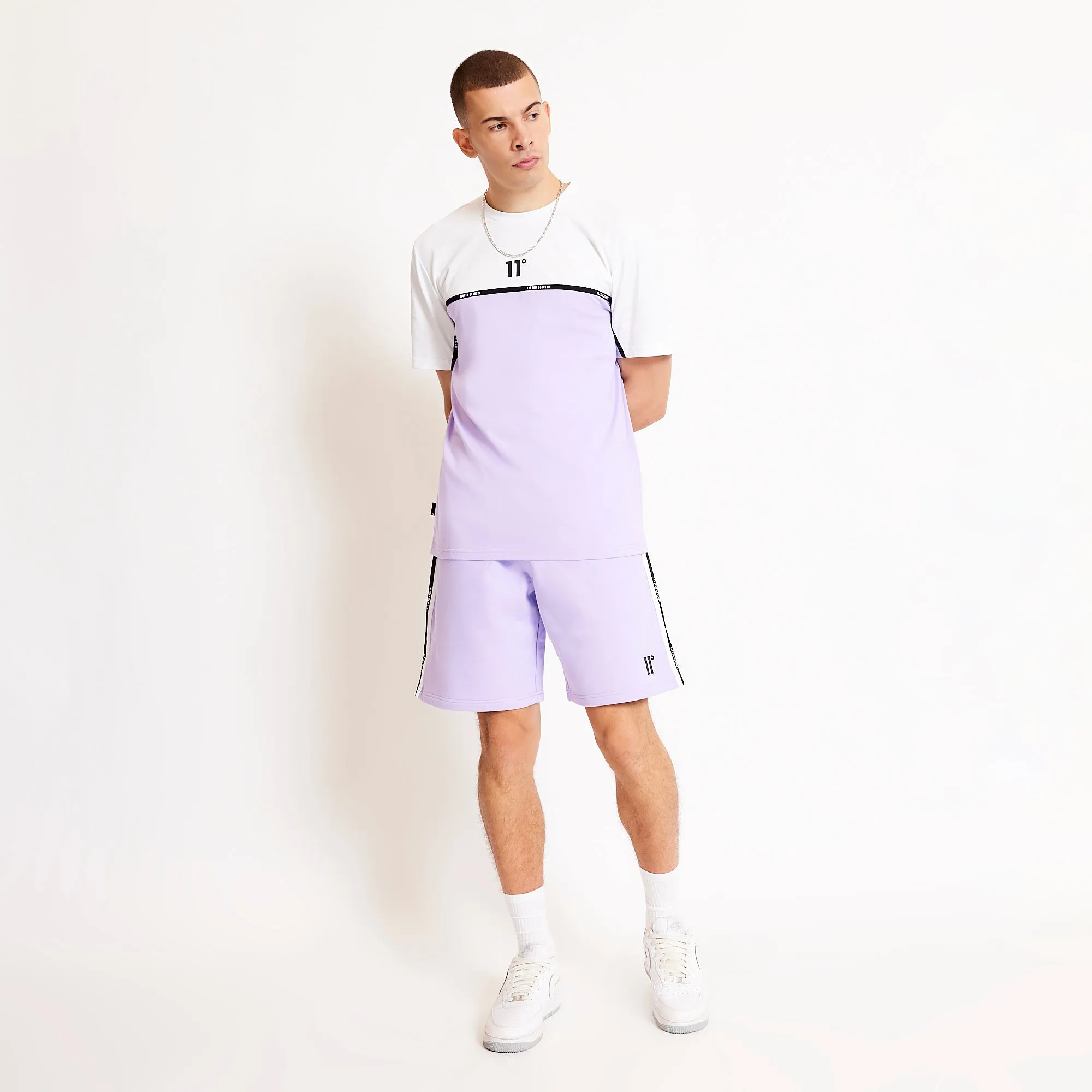 Colour Block Taped T-Shirt - Light Lavender / White