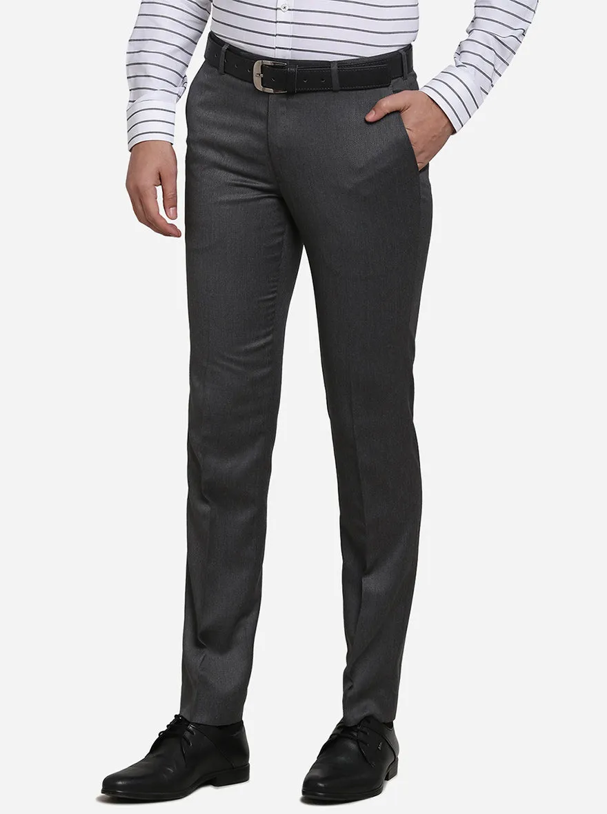 Dark Grey Solid Slim Fit Formal Trouser | Metal