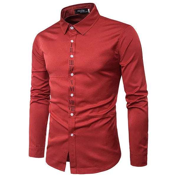 Designer Dress Shirt for Men Slim Fit Letter Printing Bussiness Casual