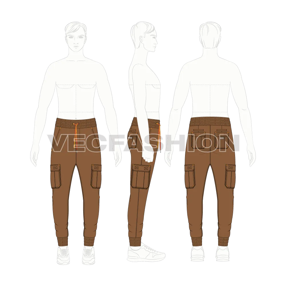 Download Online Mens Lose Fit Cargo Joggers Vector Template