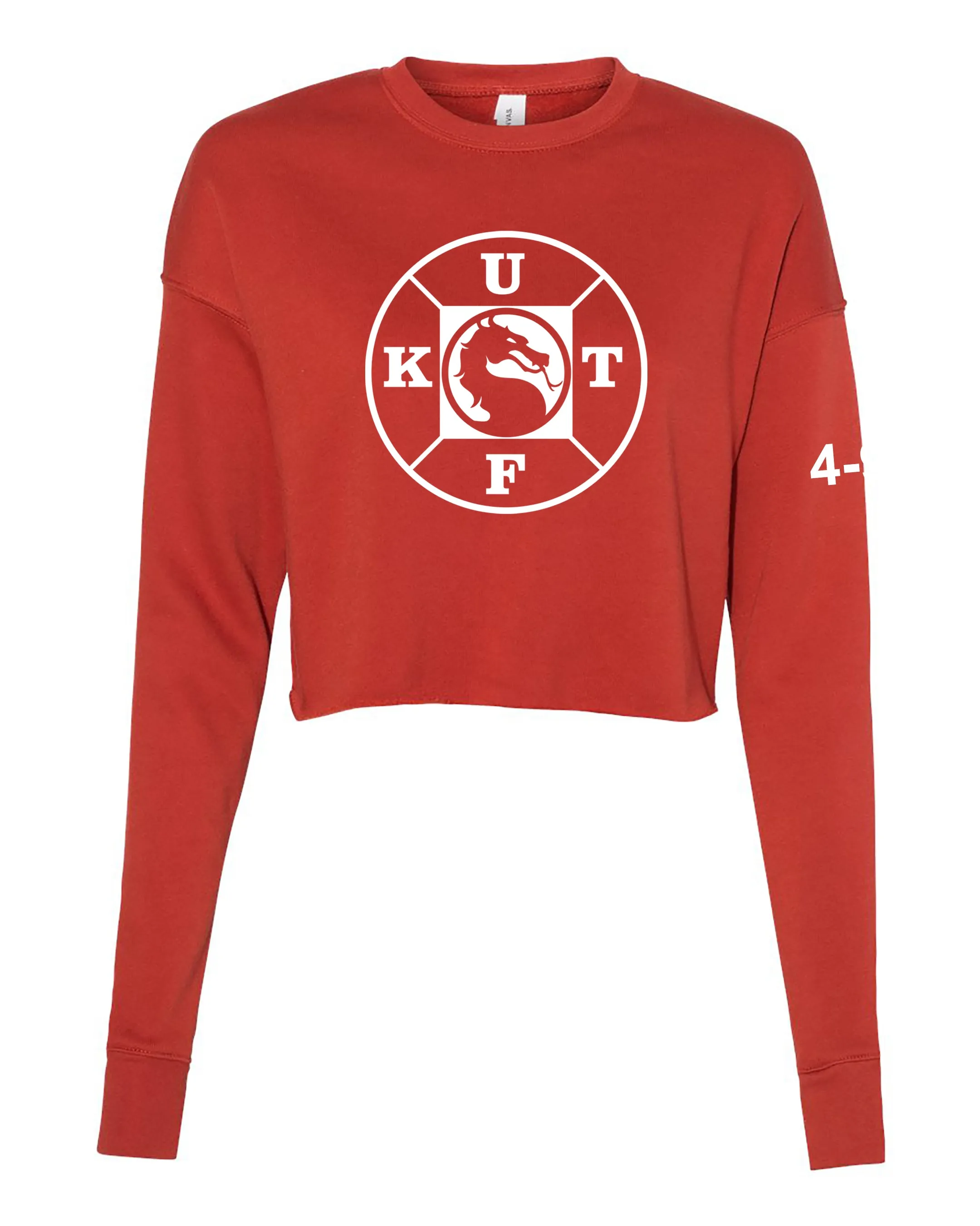 Dragon Front Women's Cropped Crew Fleece, (Text on Back). Comes in different colors and designs