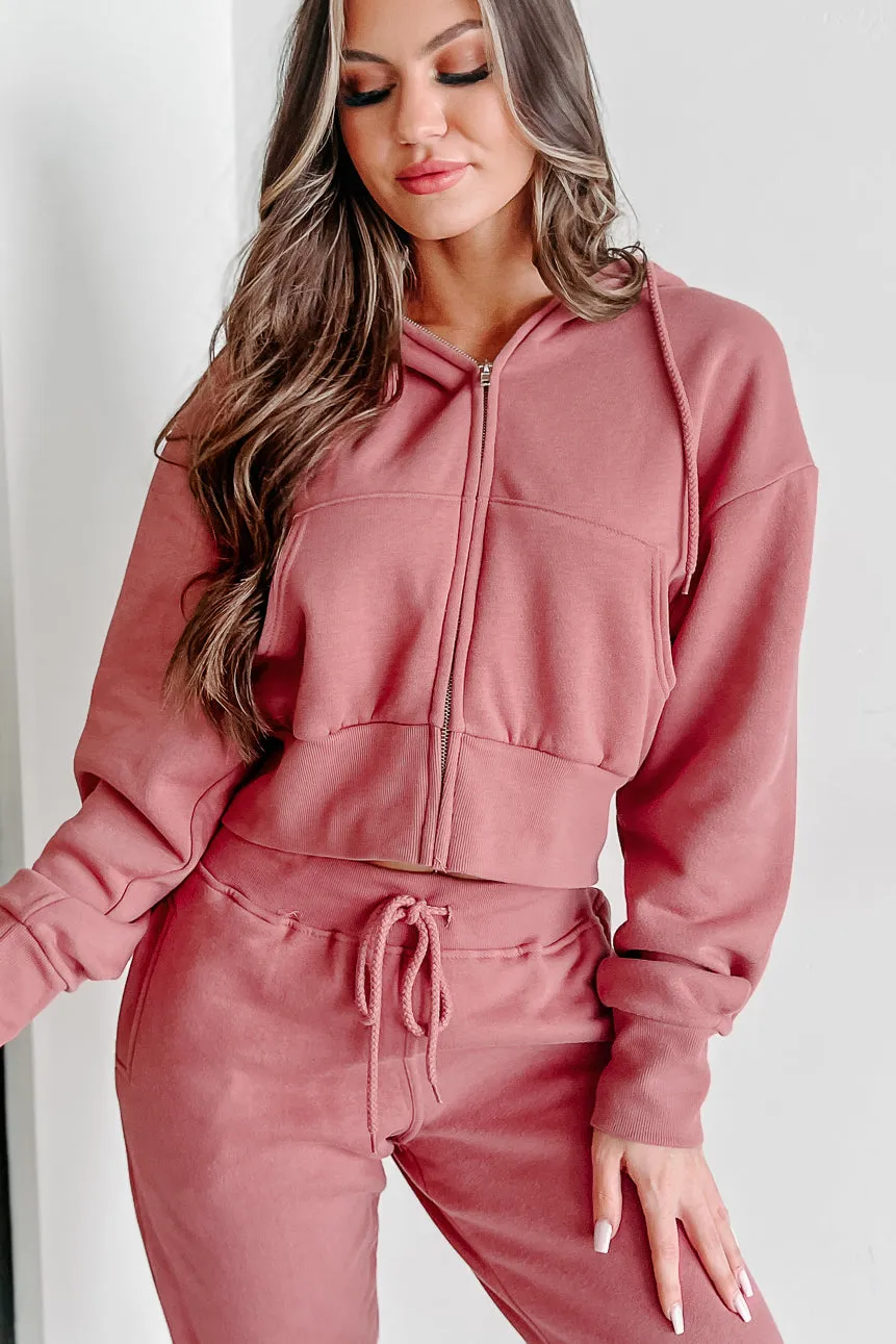 Dynamic Duo Fleece Zip-Up Hoodie & Jogger Set (Begonia Pink)