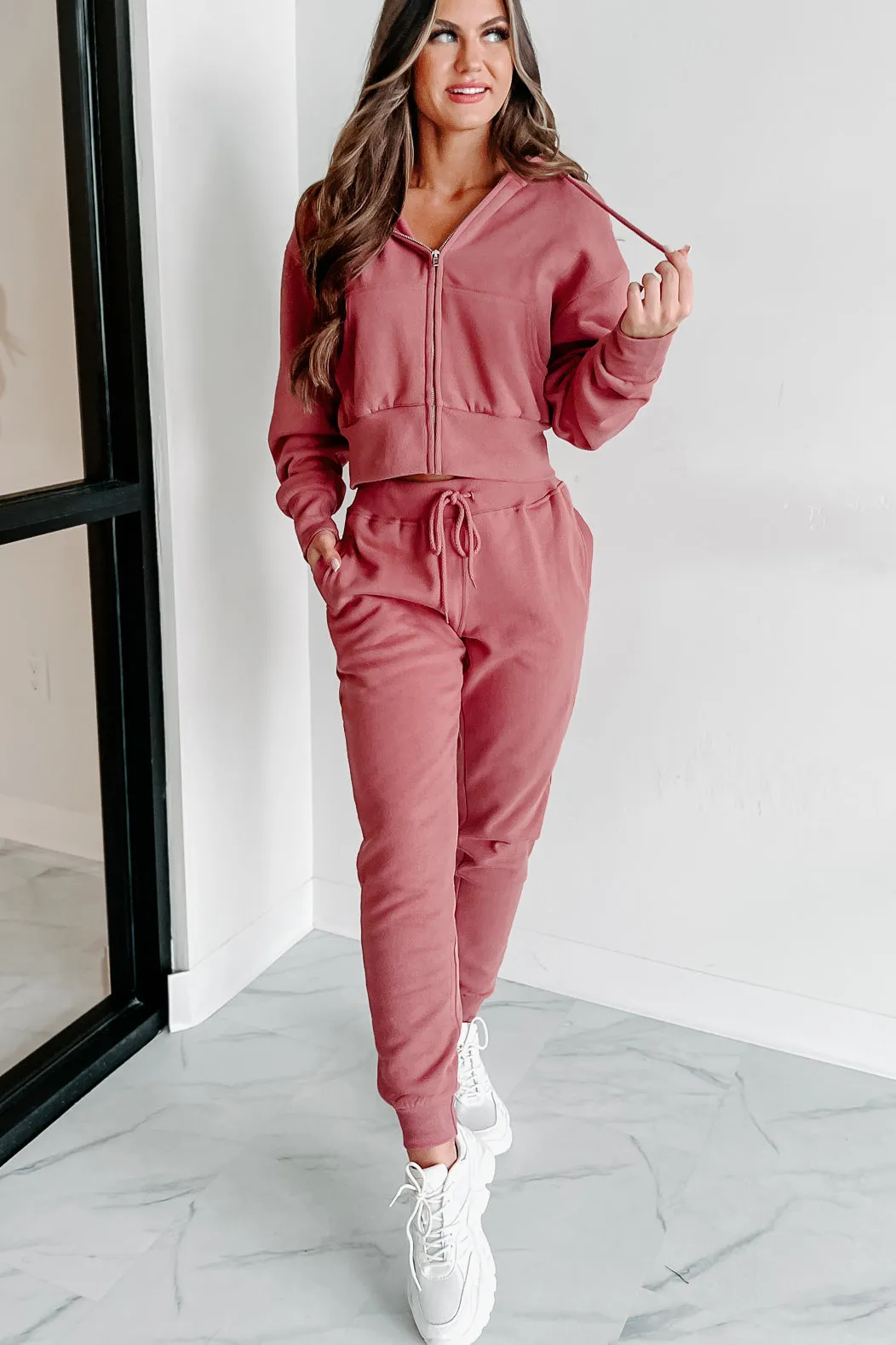 Dynamic Duo Fleece Zip-Up Hoodie & Jogger Set (Begonia Pink)