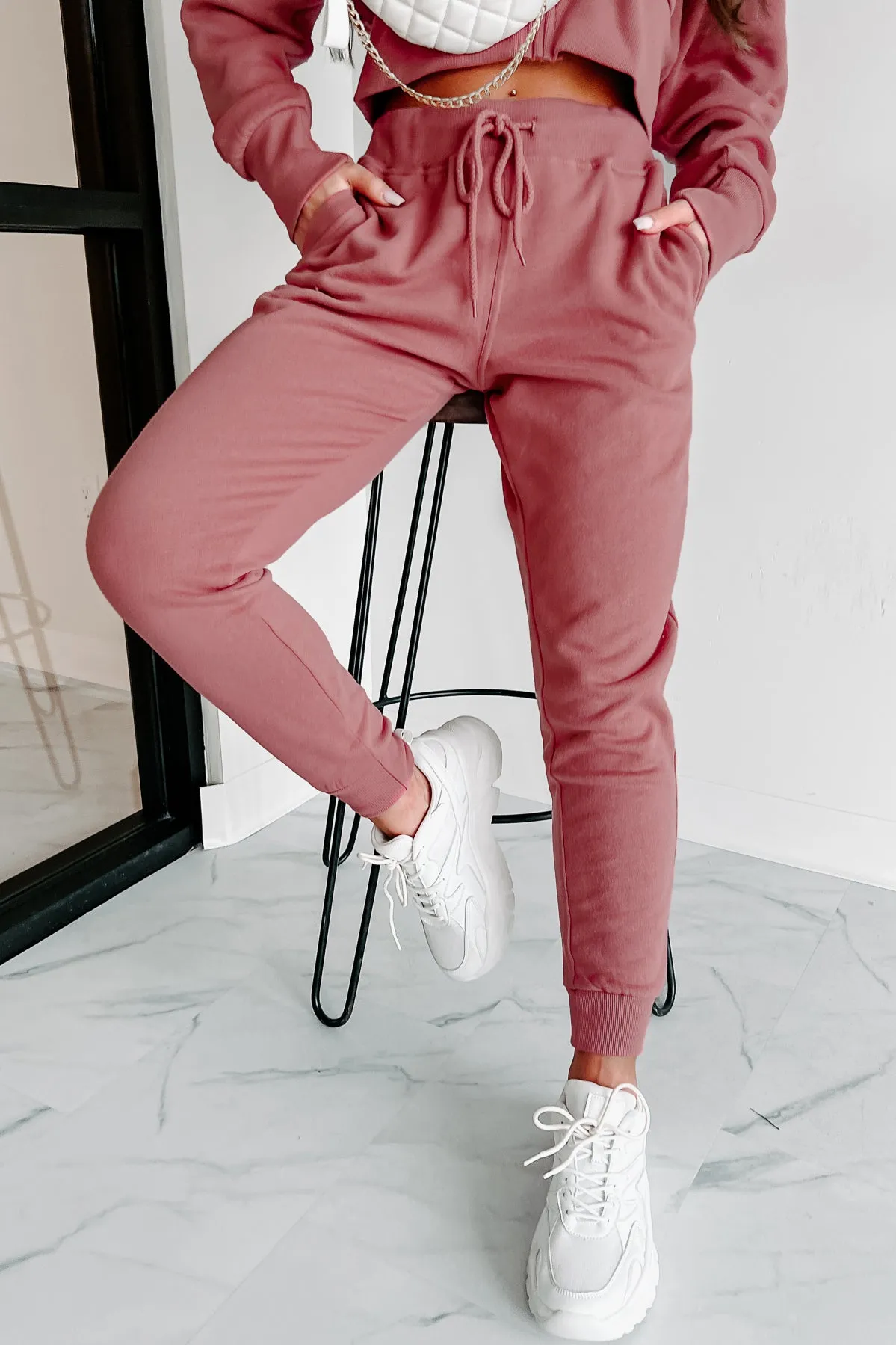 Dynamic Duo Fleece Zip-Up Hoodie & Jogger Set (Begonia Pink)