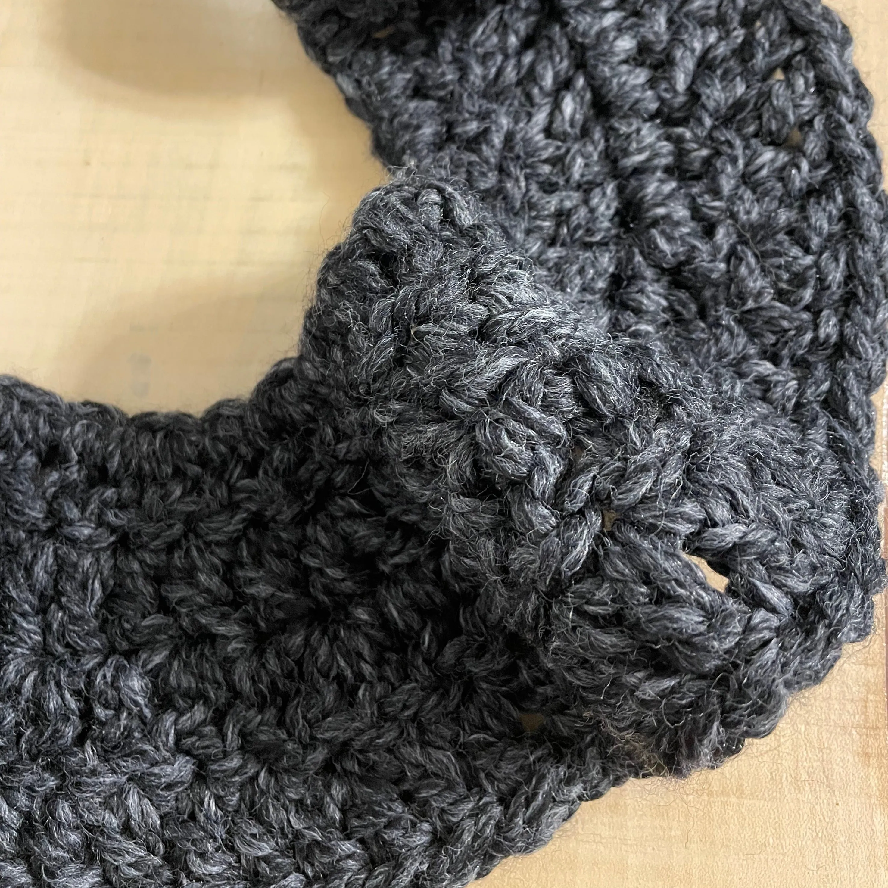 Extra Warm Crochet Knit Chunky Ruffle Scarf Hand Crafted Marbled Charcoal Grey Flirty Fall Winter