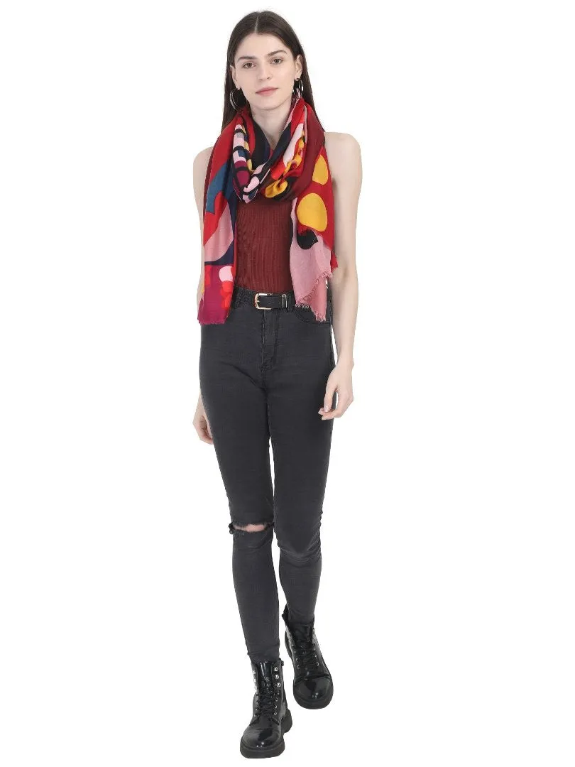 FabSeasons Stylish Red Abstract Printed Cotton Scarves for Summer & Winter