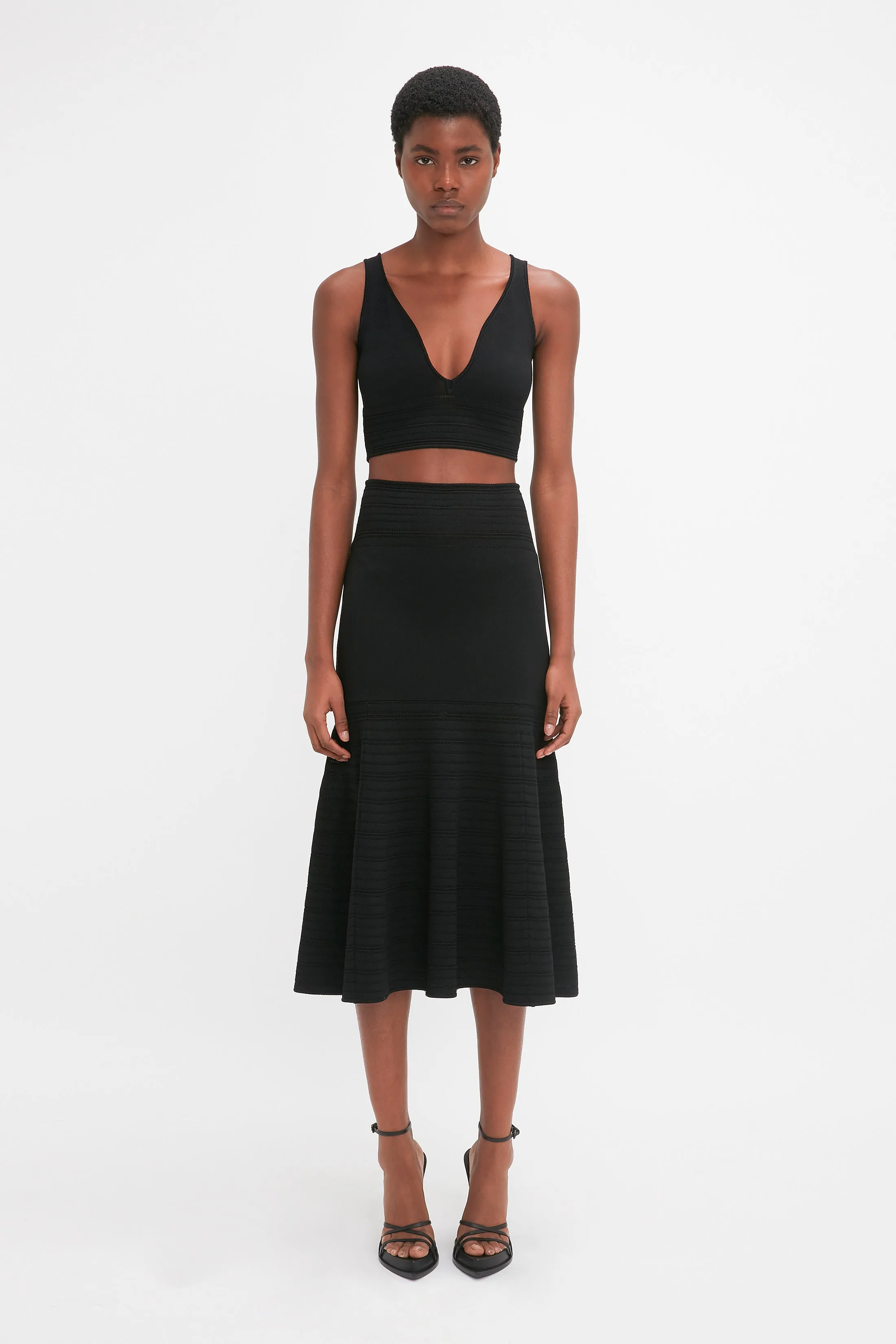 Fit And Flare Midi Skirt In Black