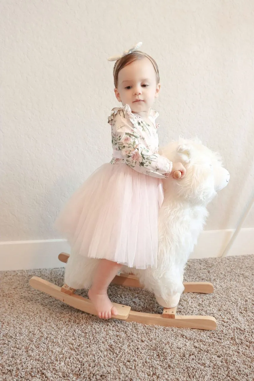 Flofallzique Long Sleeve Toddler Party Dress Vintage Floral Birthday Girls Tulle Dress