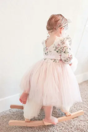 Flofallzique Long Sleeve Toddler Party Dress Vintage Floral Birthday Girls Tulle Dress