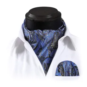 Floral Paisley Ascot Cravat Scarf - A-01 NAVY BLUE BLACK