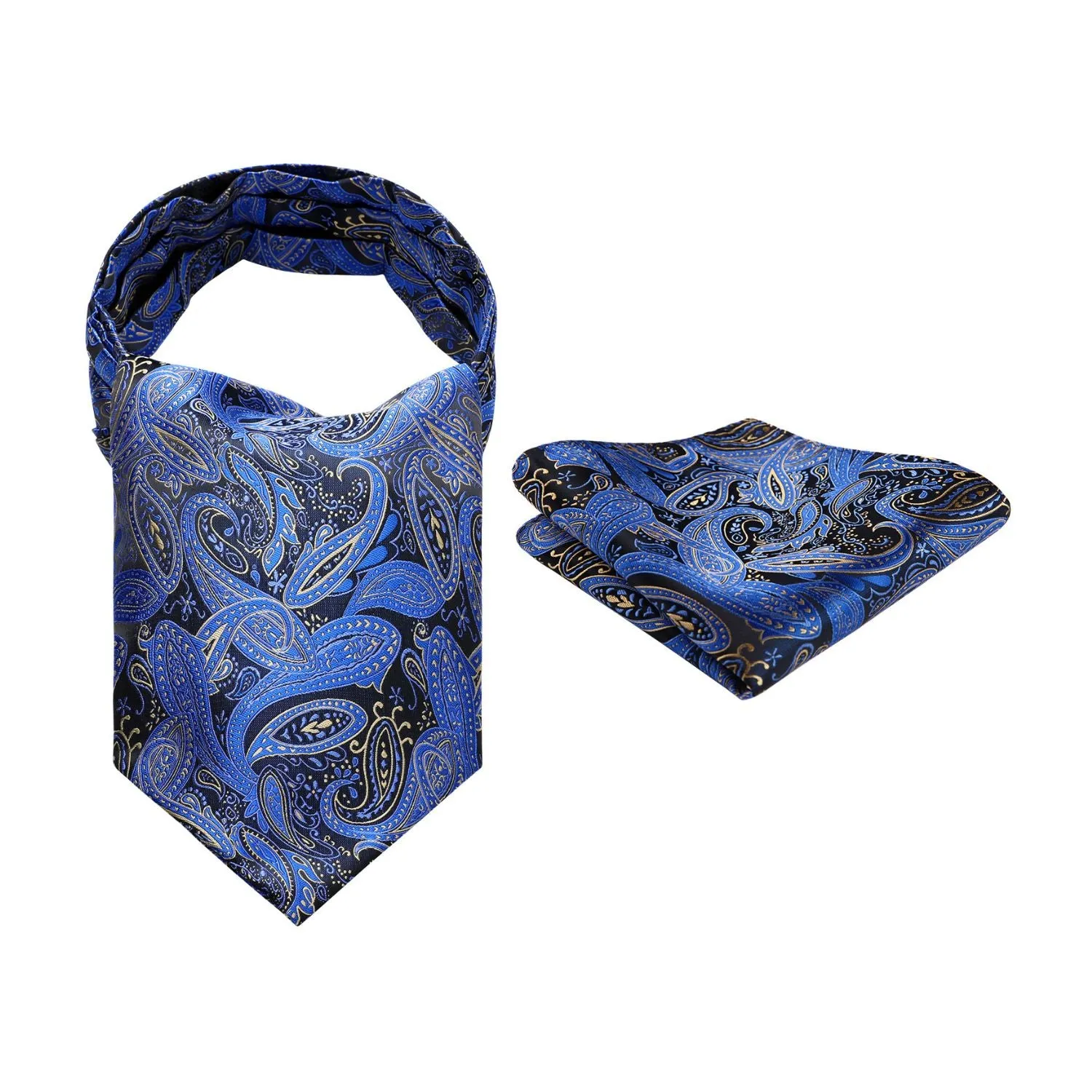 Floral Paisley Ascot Cravat Scarf - A-01 NAVY BLUE BLACK