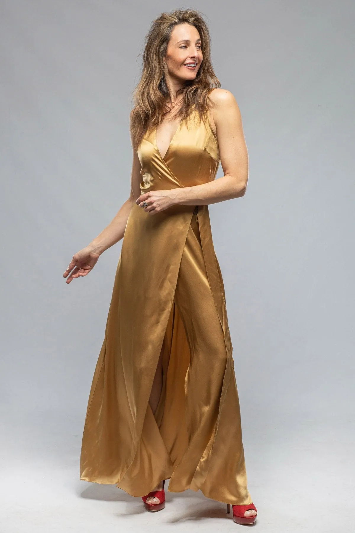 Frontward Wrap Dress In Gold