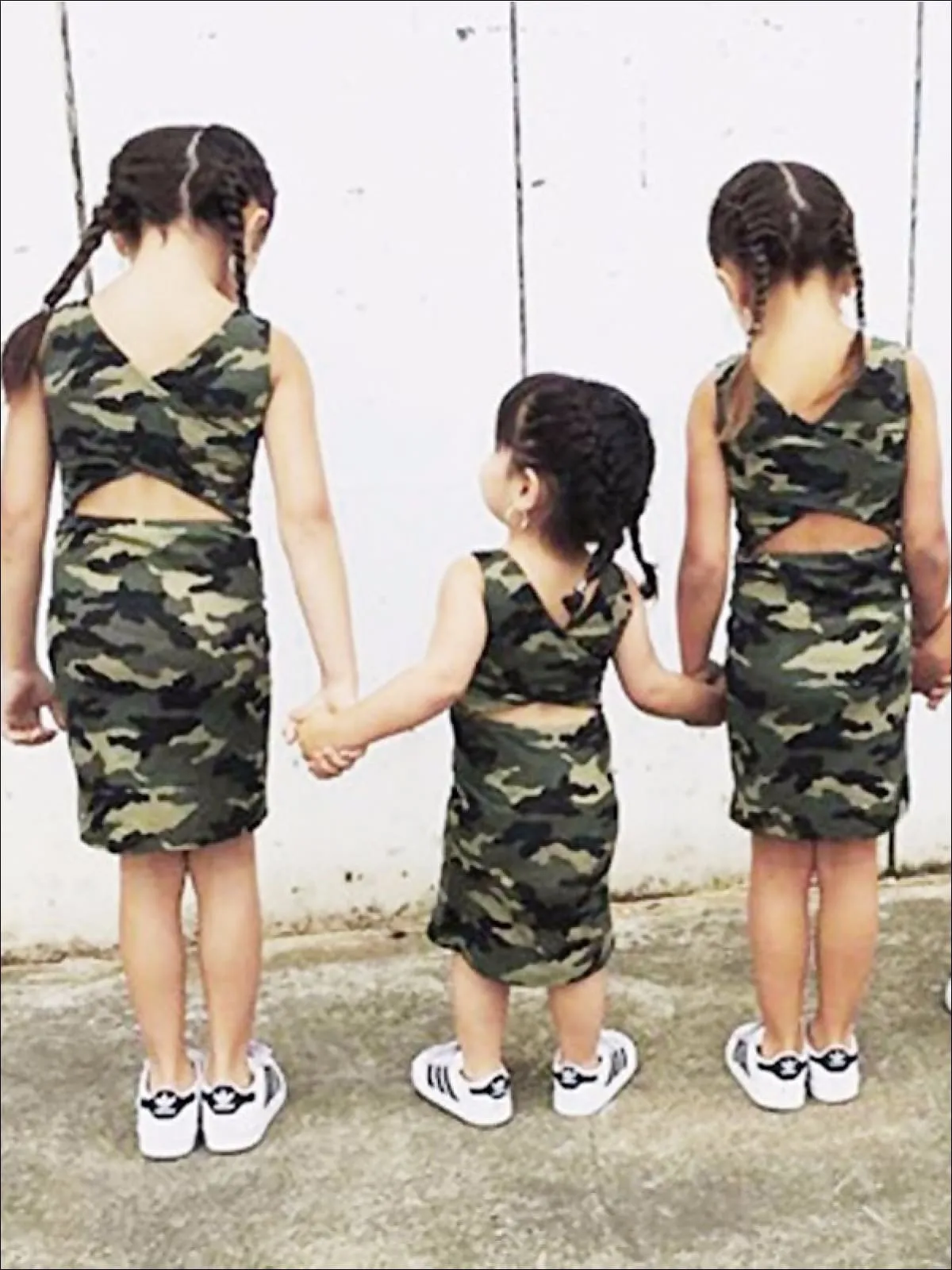 Girls Camo Print T-Shirt Dress with Criss Cross Back