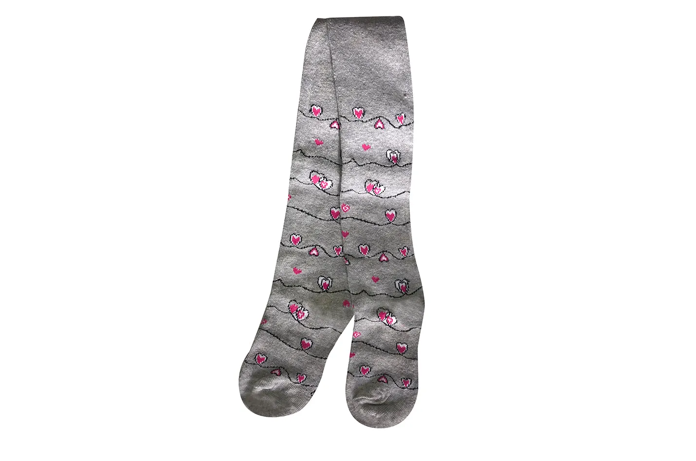 Girl's Cotton Tights - Hearts - Grey