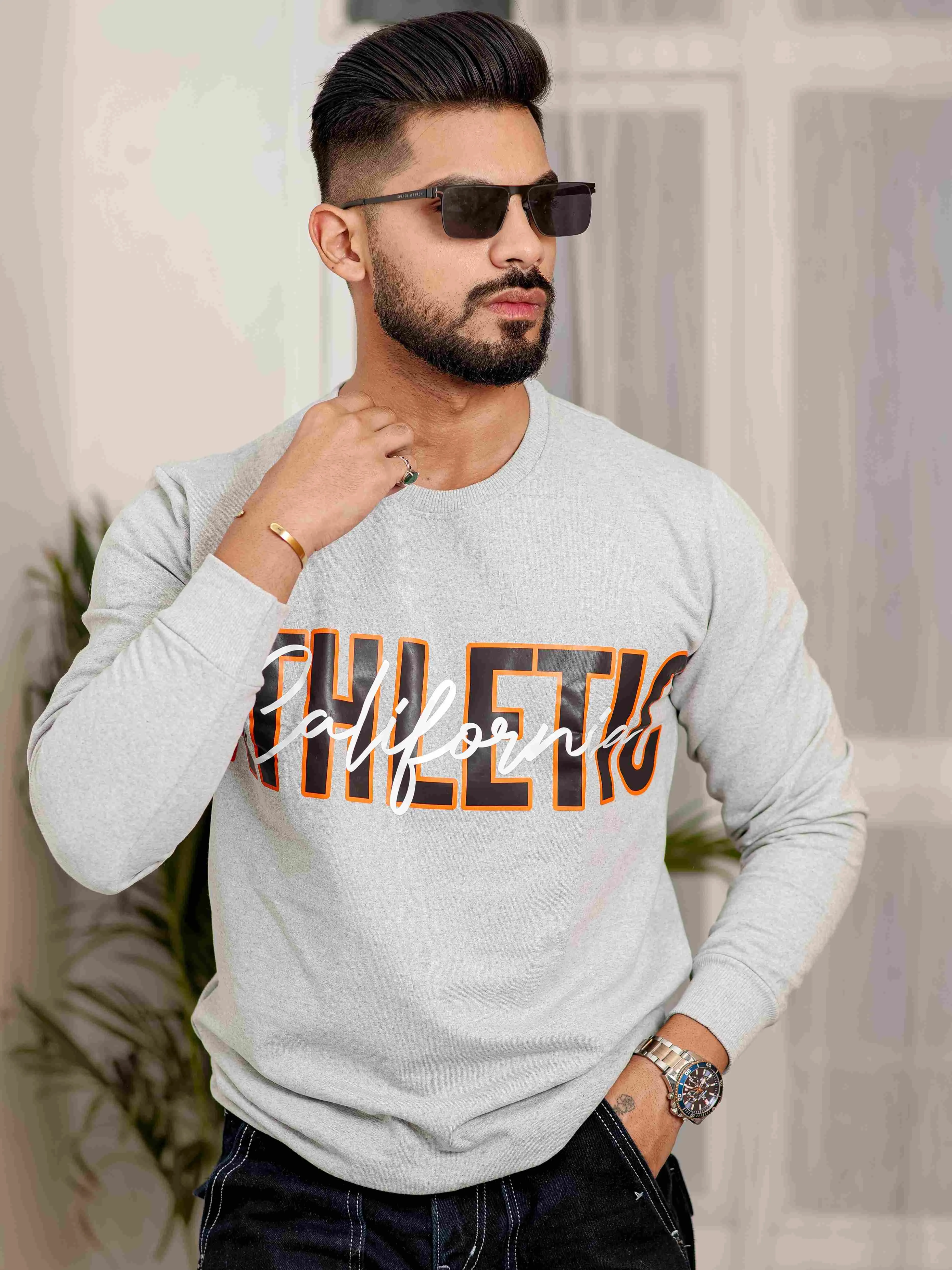 Grey Cotton Full Sleeve T Shirt