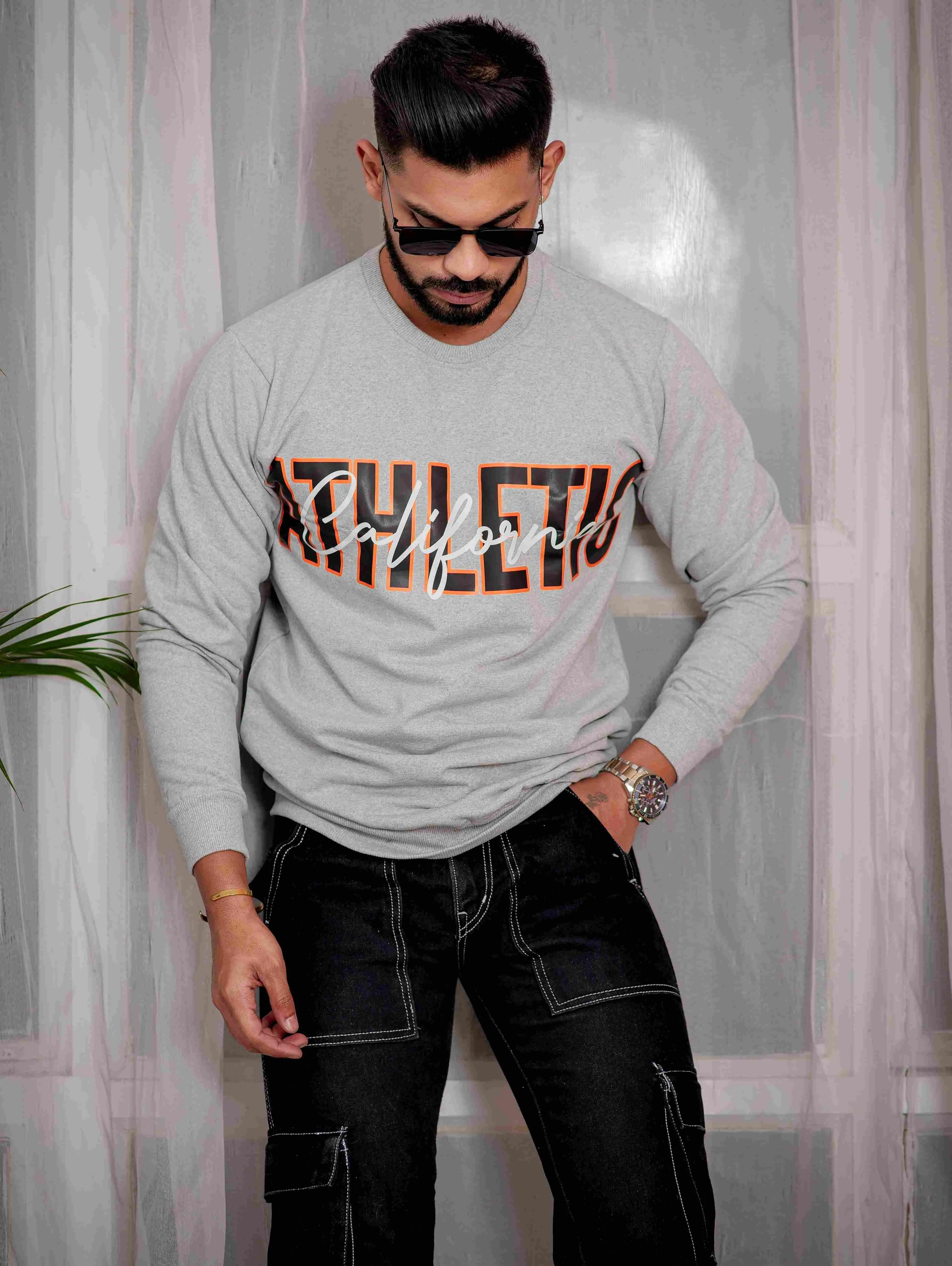 Grey Cotton Full Sleeve T Shirt