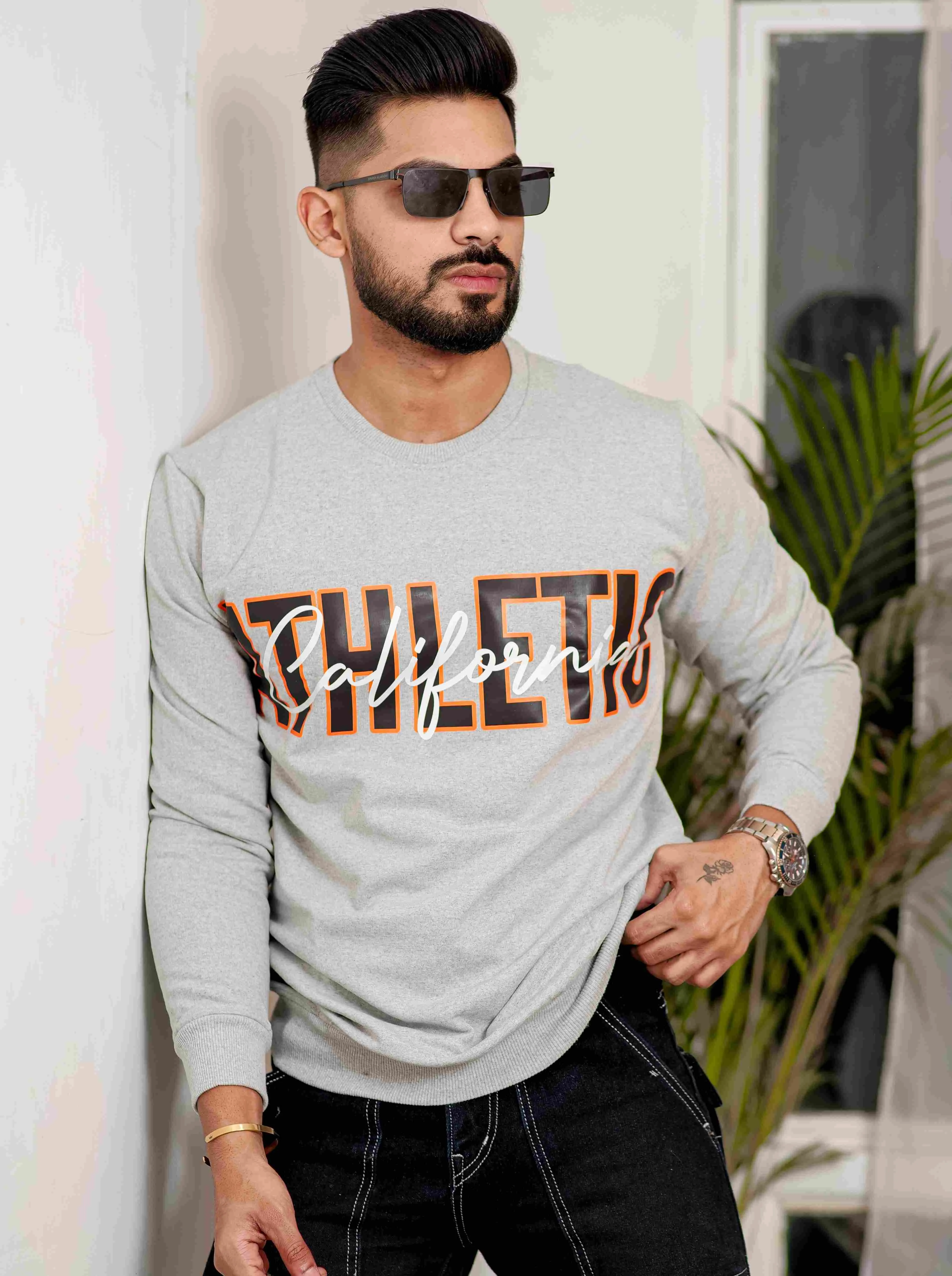 Grey Cotton Full Sleeve T Shirt