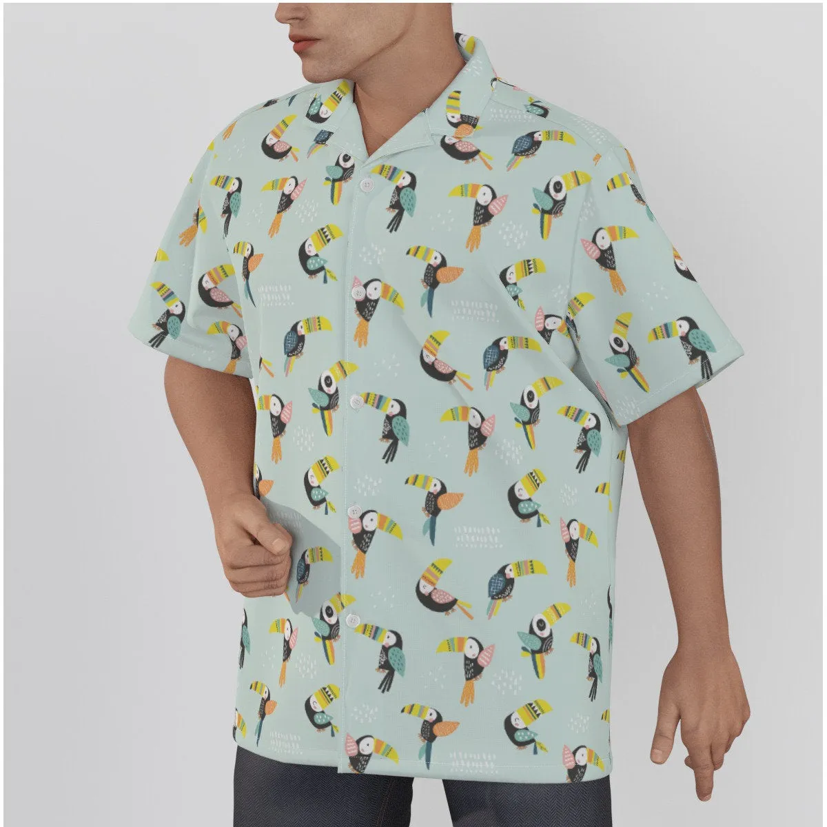 Hawaiian Shirt Men, Bird Print Shirt, Animal Print Shirt Men, Animal Shirt Men, Blue Shirt Men, Men's Tropical Shirt, Tropical Print Top Men