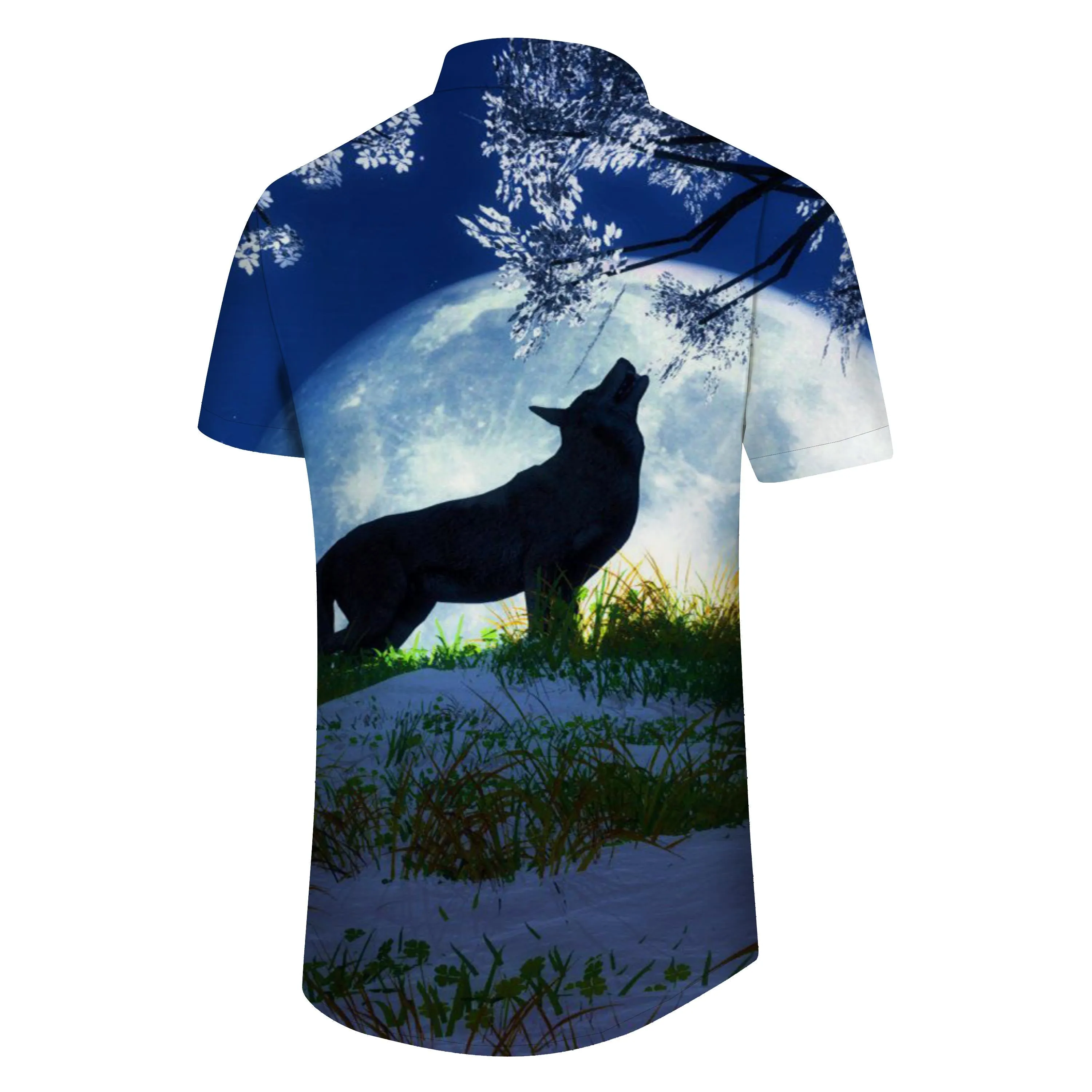 Heat Wave Wolf Shirt Summer Everyday Men's Casual Hawaiian Button Print Short Sleeve Shirt Tropical