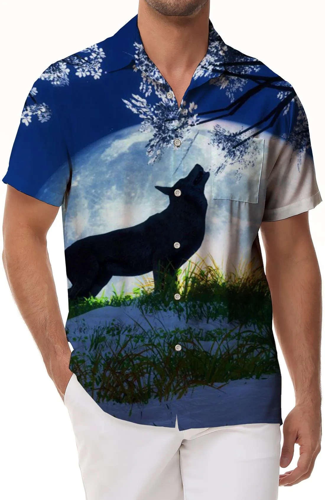 Heat Wave Wolf Shirt Summer Everyday Men's Casual Hawaiian Button Print Short Sleeve Shirt Tropical