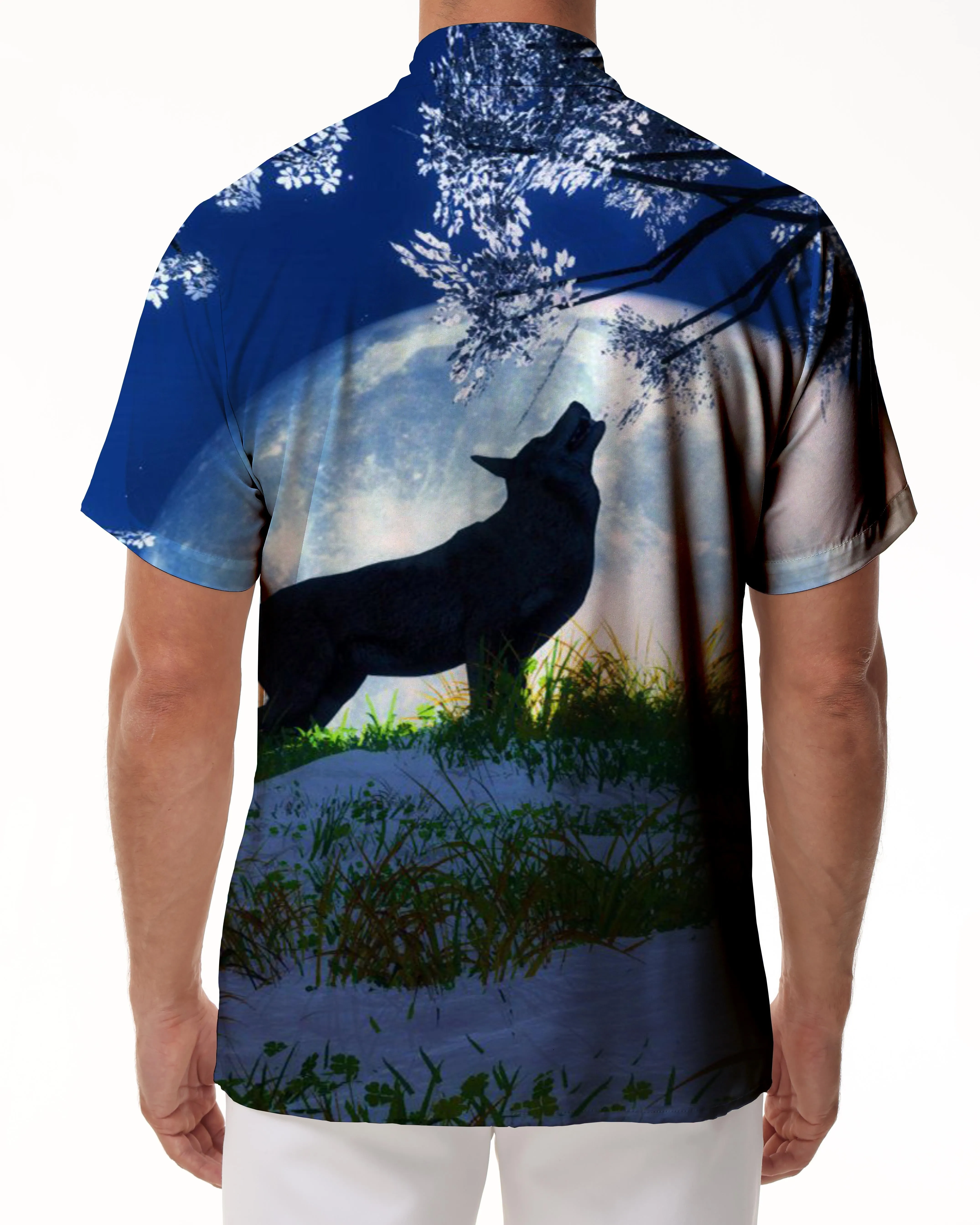 Heat Wave Wolf Shirt Summer Everyday Men's Casual Hawaiian Button Print Short Sleeve Shirt Tropical