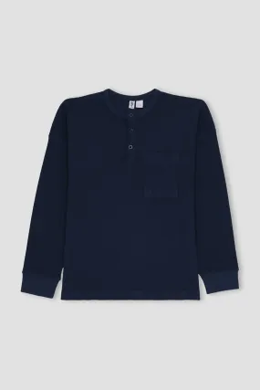 Henley Long Sleeve T-Shirt For Boy - Navy