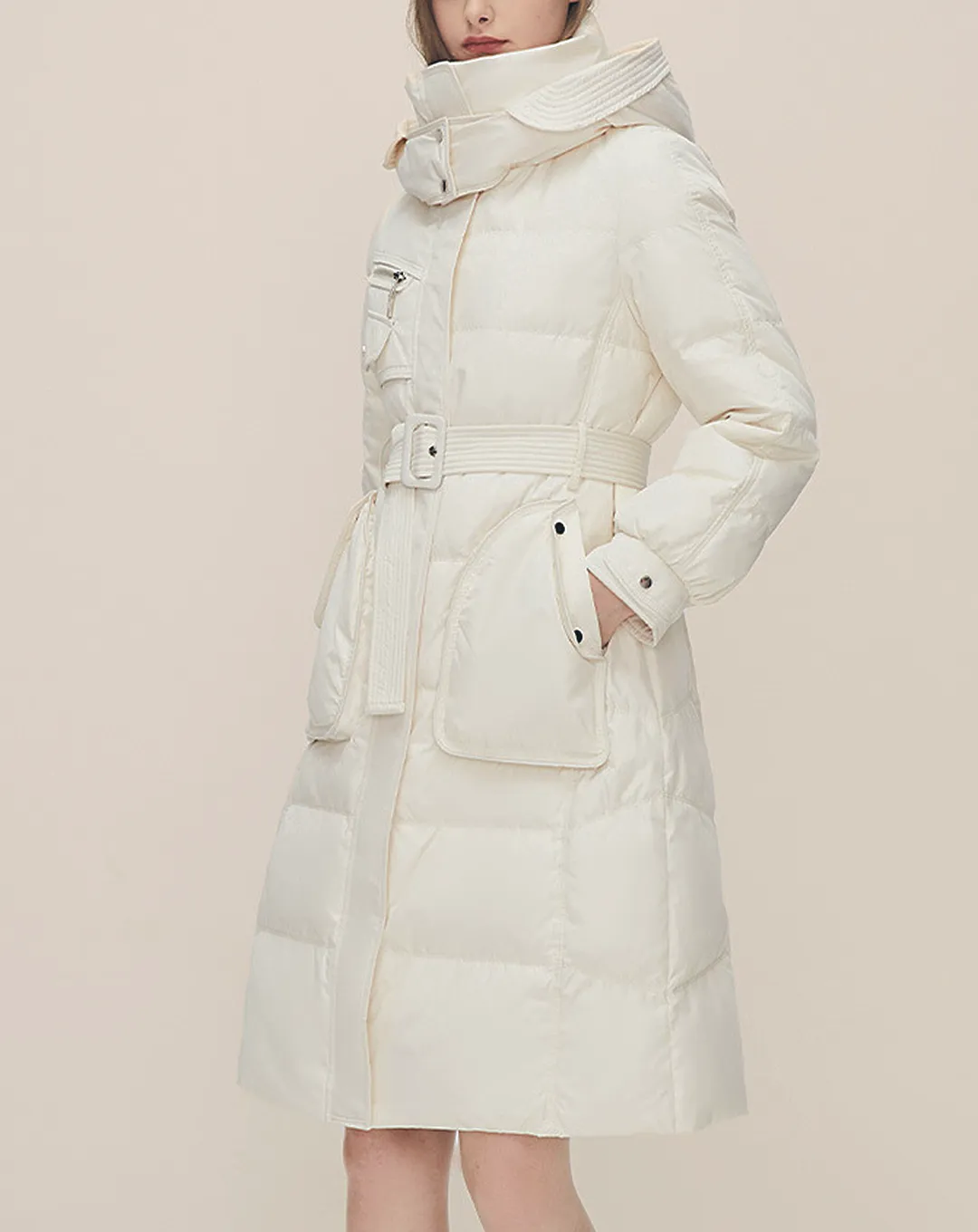 ♀Hood And Zipper Middle Down Coat