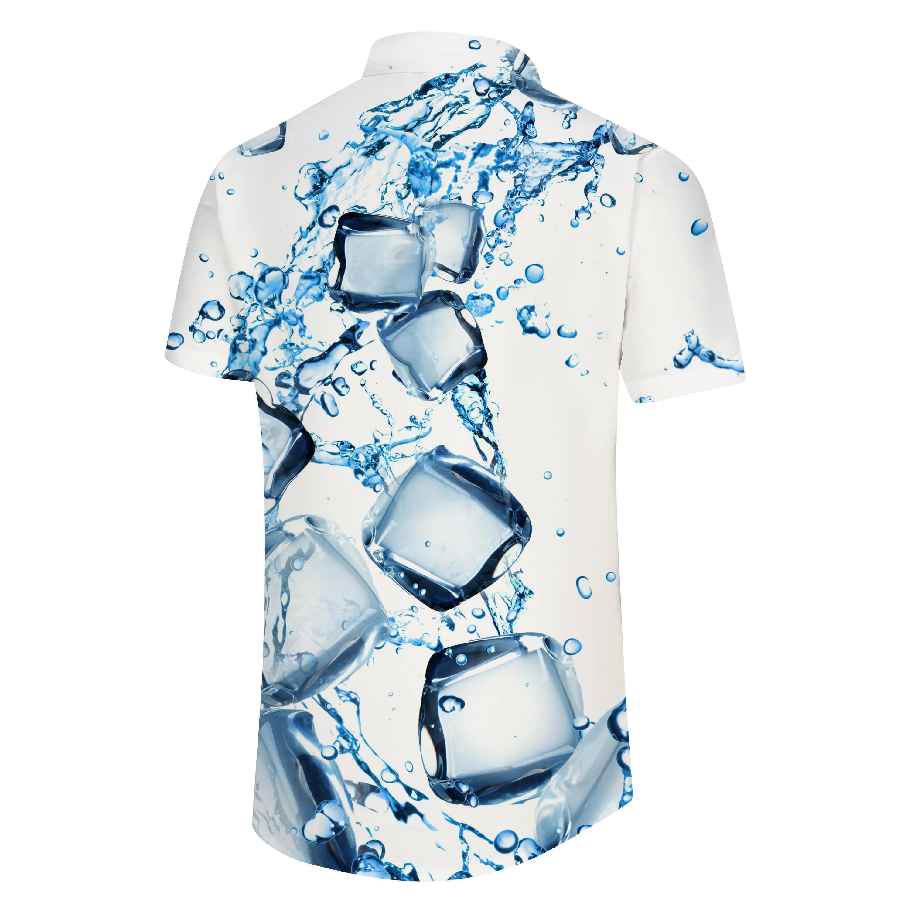 Ice cube water drop 3D pattern fashion lapel shirt men's tops casual personality short-sleeved shirt beach