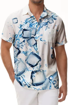 Ice cube water drop 3D pattern fashion lapel shirt men's tops casual personality short-sleeved shirt beach