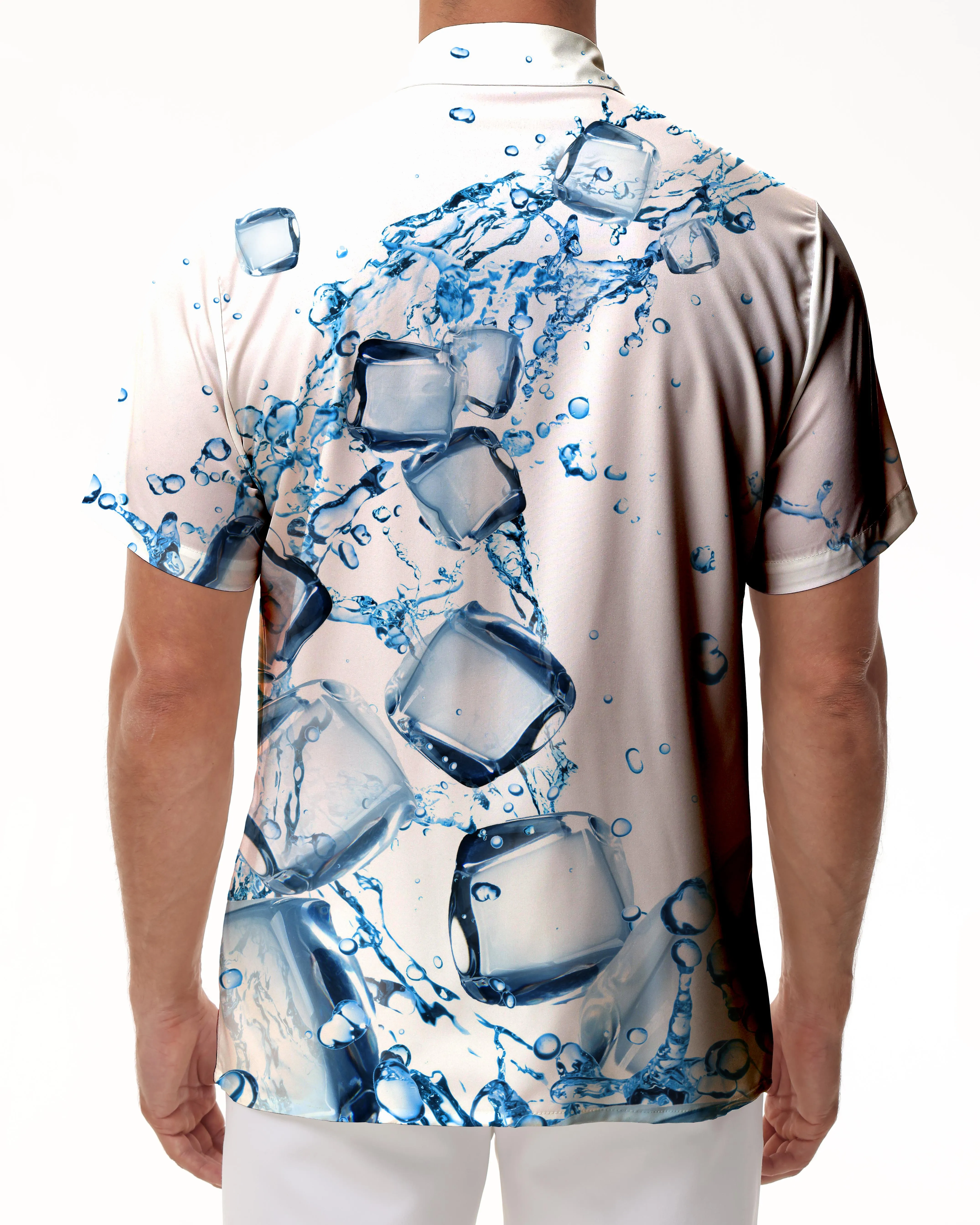 Ice cube water drop 3D pattern fashion lapel shirt men's tops casual personality short-sleeved shirt beach