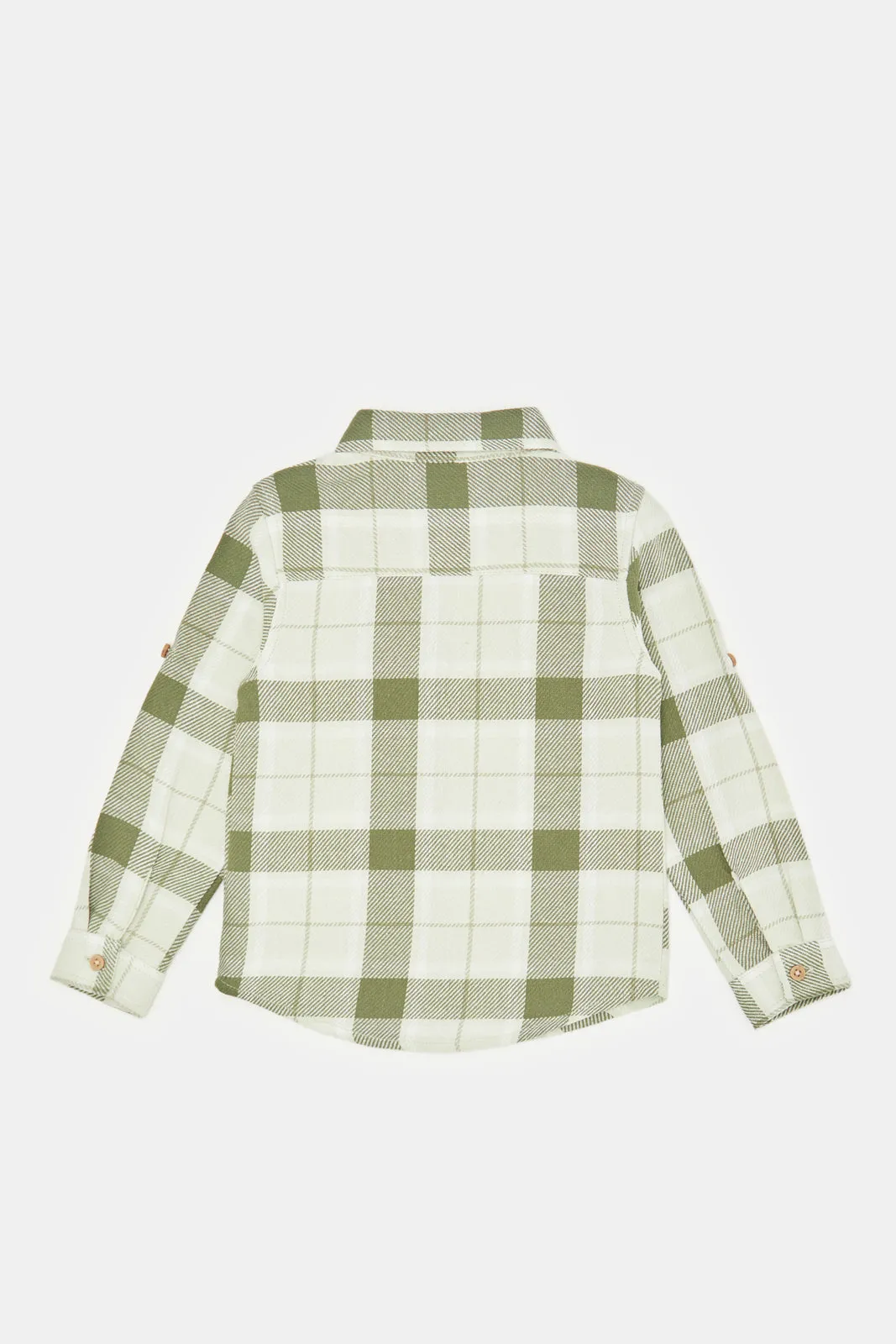 Infant Boys White And Green Checkered Shirt With T-Shirt (2 Piece)