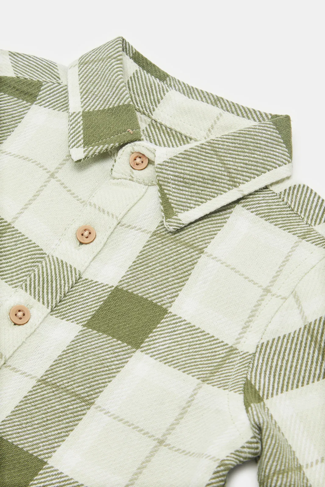 Infant Boys White And Green Checkered Shirt With T-Shirt (2 Piece)