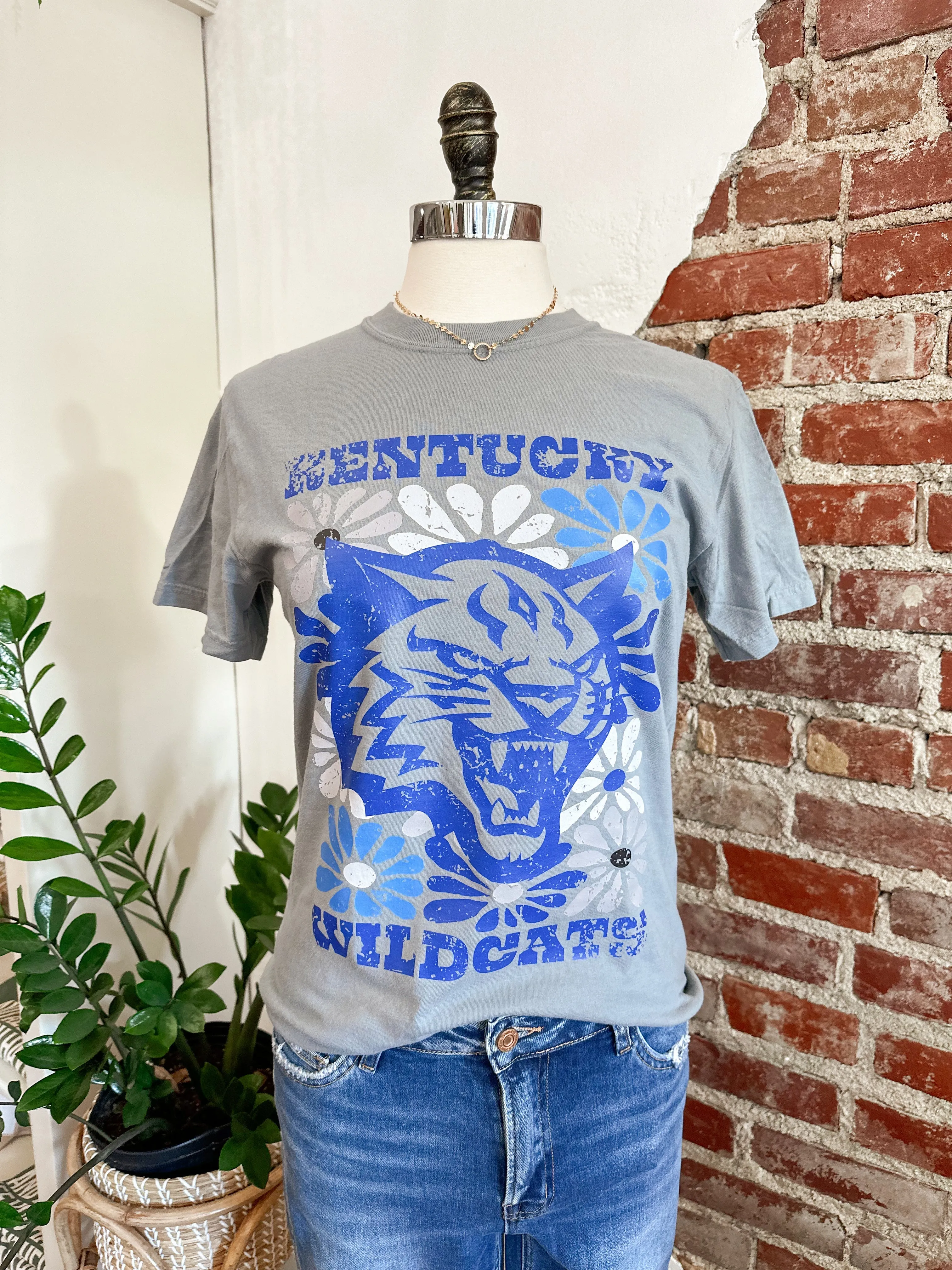 Kentucky Wildcat Flower Power T-Shirt - Soft Grey