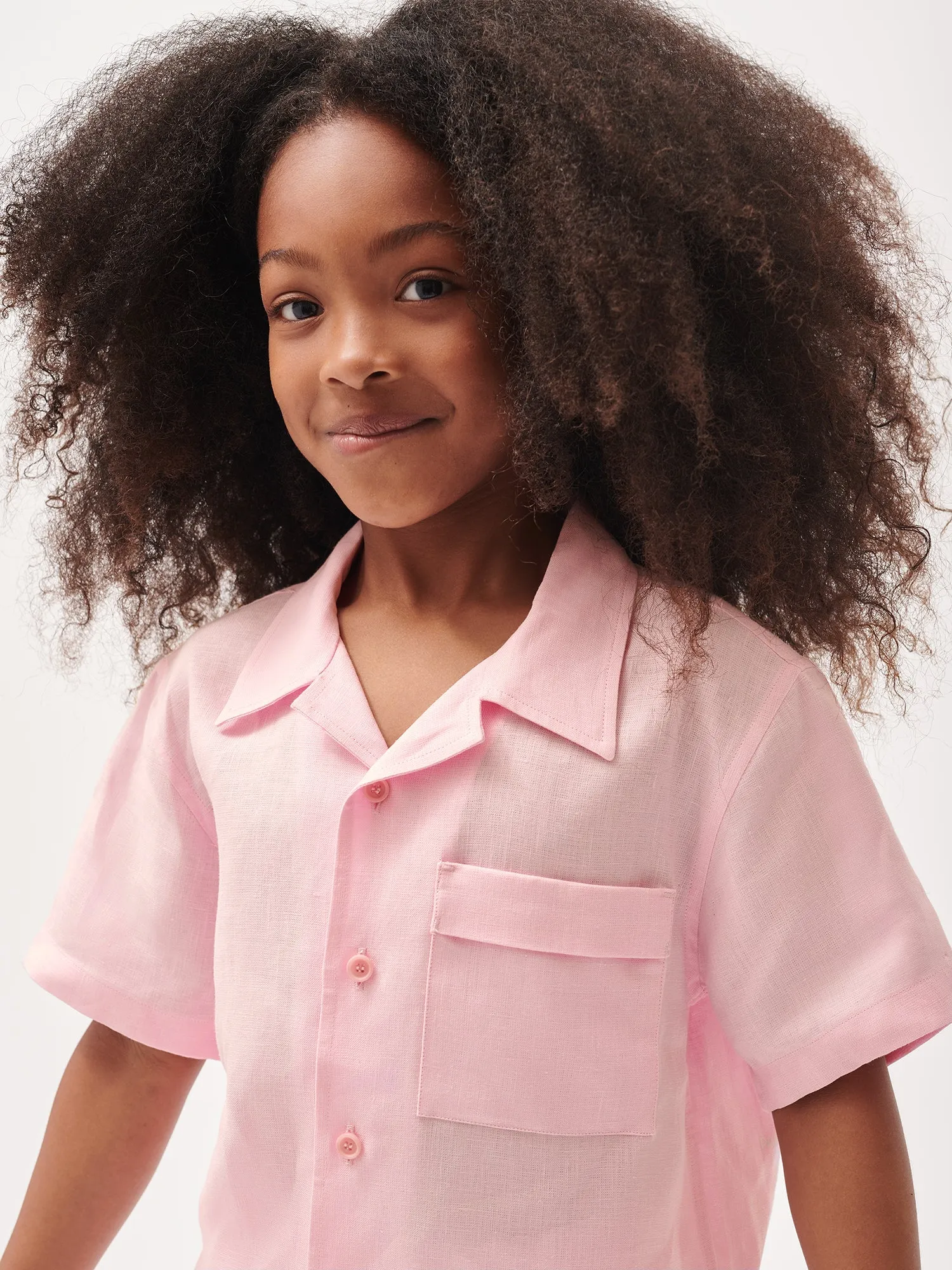 Kids' DNA Aloe Linen Camp Collared Shirt—magnolia pink