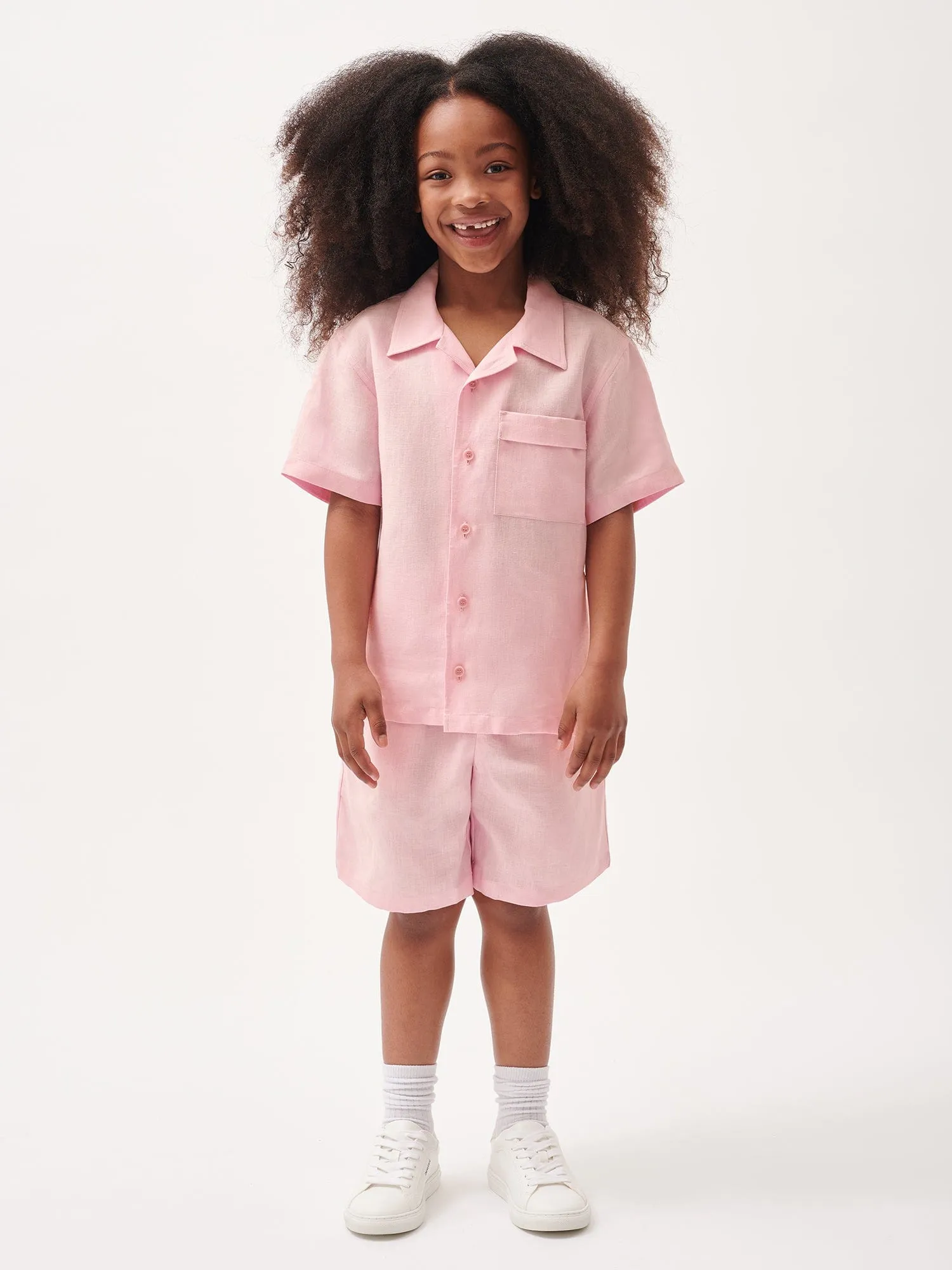 Kids' DNA Aloe Linen Camp Collared Shirt—magnolia pink