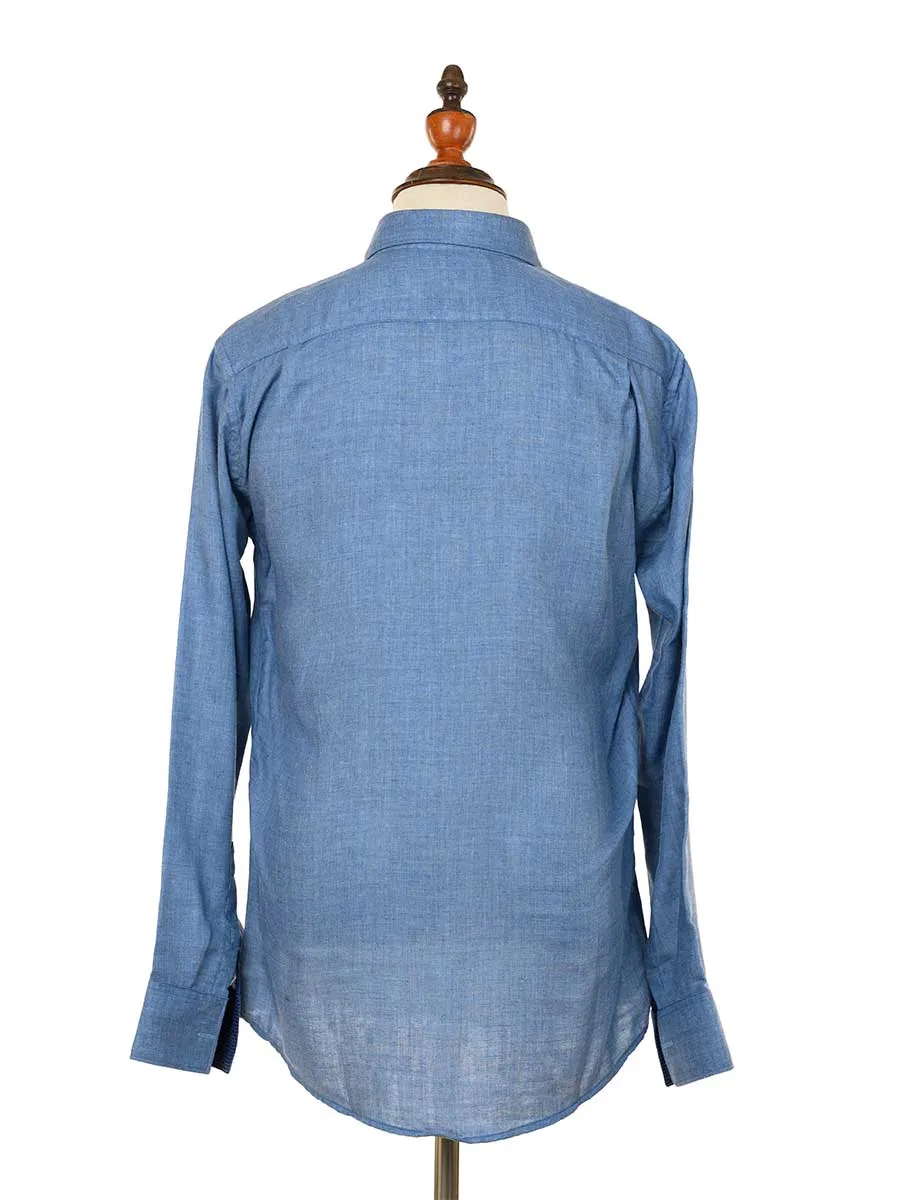 Kings Club Couture Shirt Button Down Regular Duplet Horse Light Blue Chambray Woven Cotton Blend with Embroidered Logo KCSHD001