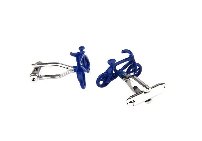 Lake Luzerne Blue Bicycle Rhodium Plated Cufflinks