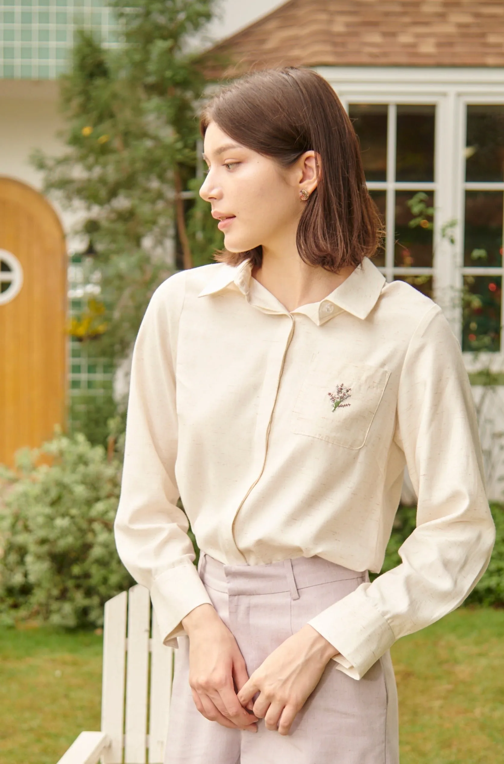 Lavender Shirt With Embroidery-TAKTAI