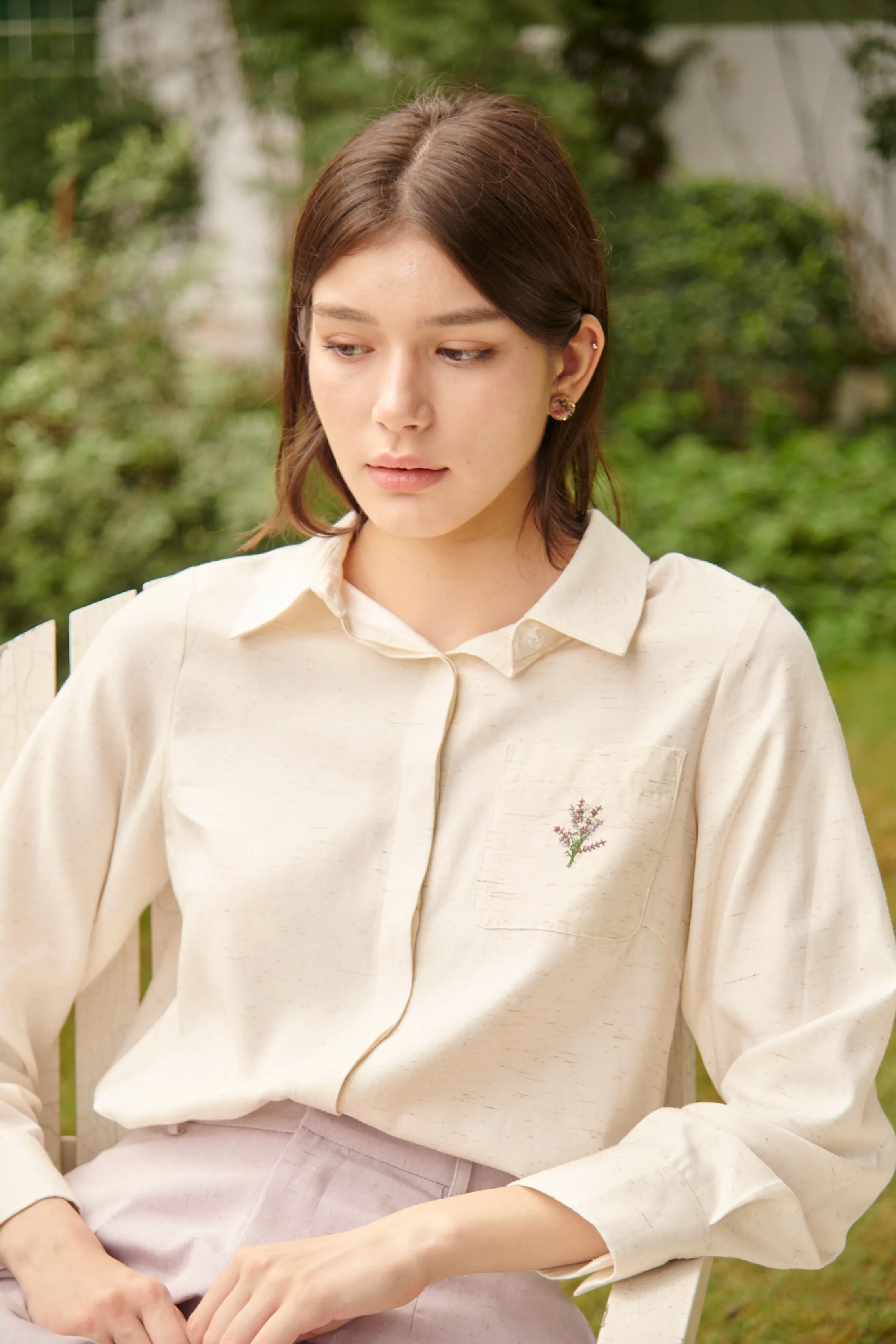 Lavender Shirt With Embroidery-TAKTAI