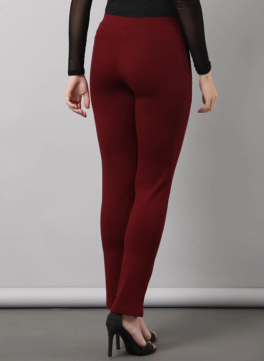 Liah Maroon Straight Fit Trousers for Women