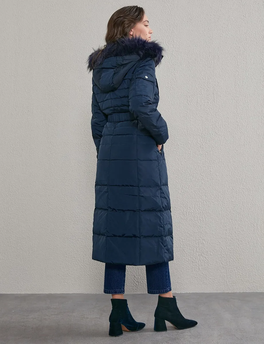 Long Goose Down Coat With Furry A20 27003 Navy