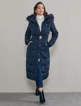 Long Goose Down Coat With Furry A20 27003 Navy