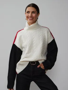 Long Sleeve Colorblock Cable Knit Sweater