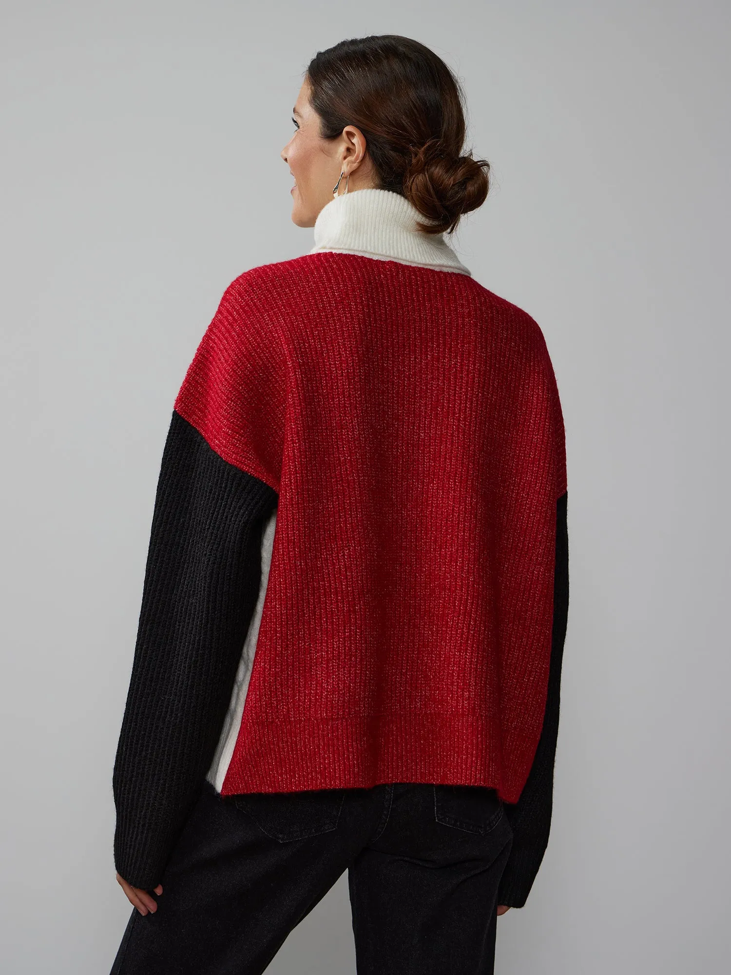 Long Sleeve Colorblock Cable Knit Sweater