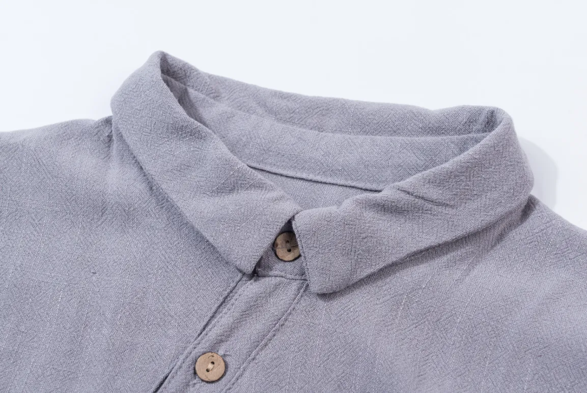 long sleeve linen shirt, gray tunic shirt, collared shirt, pocket shirt, women shirt 1921