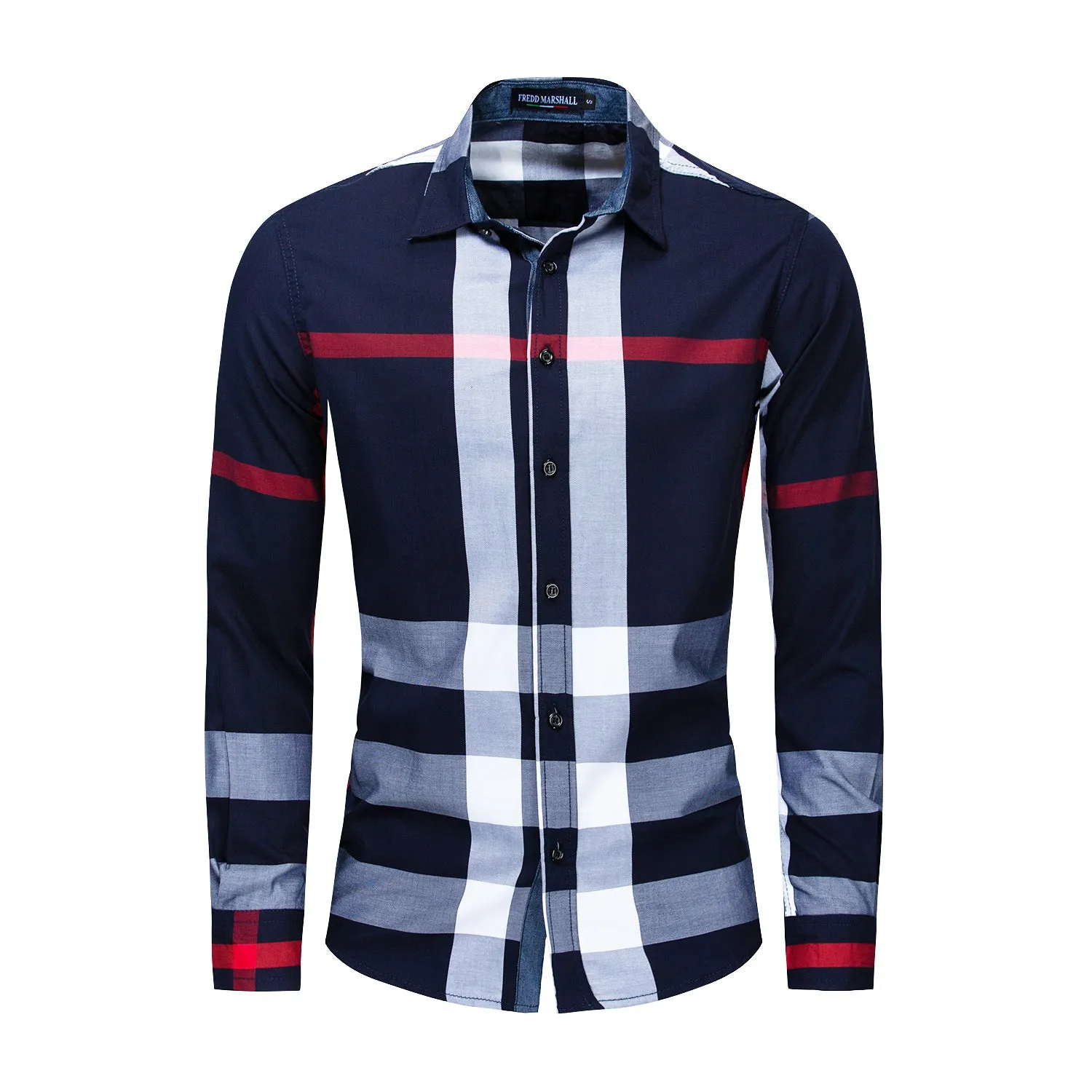 Long-sleeved Shirt Color Matching Plaid Shirt